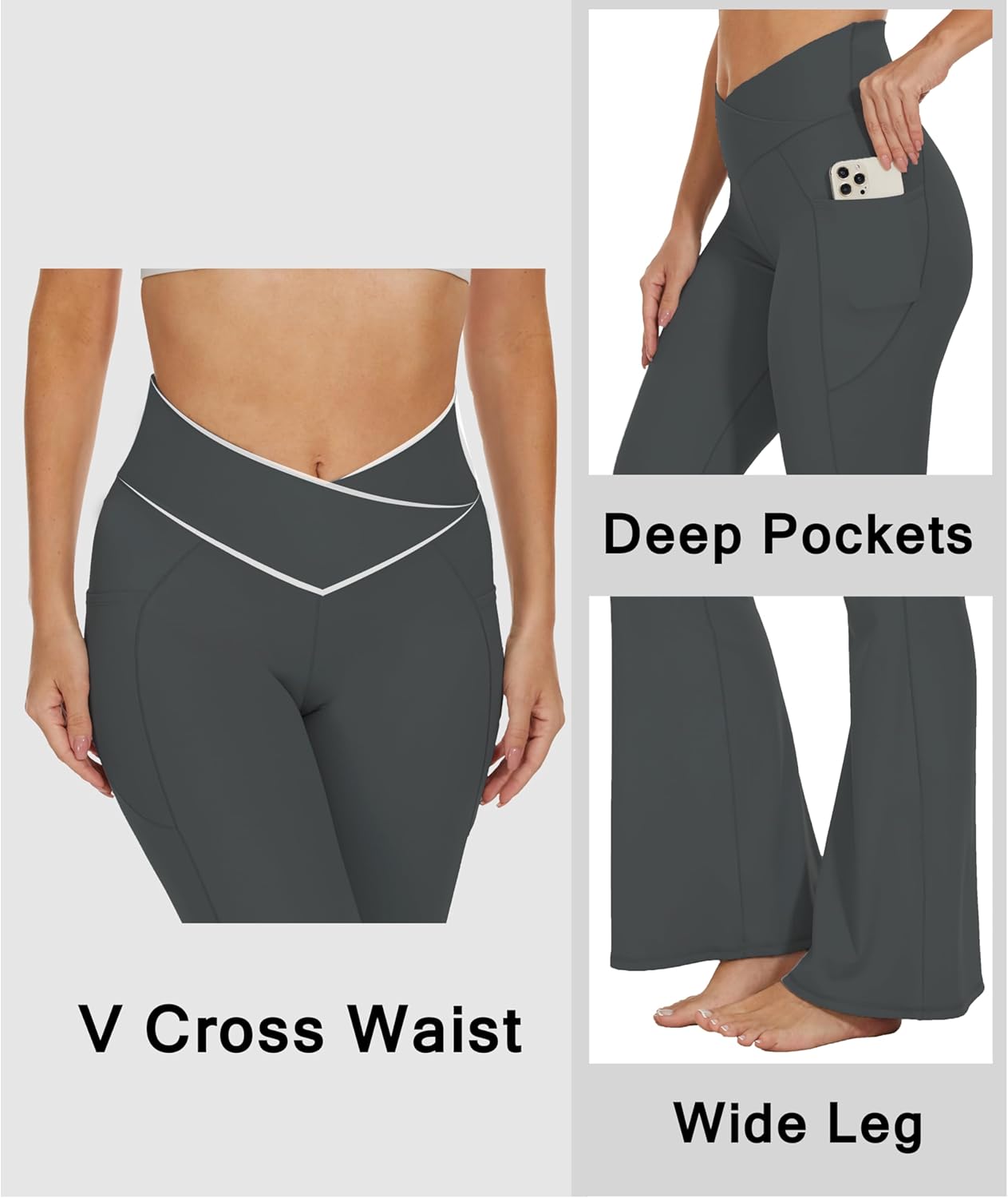 Women’s Flare Crossover Leggings with Tummy Control, High Waist Wide Leg Yoga Pants with Pockets - Image 3