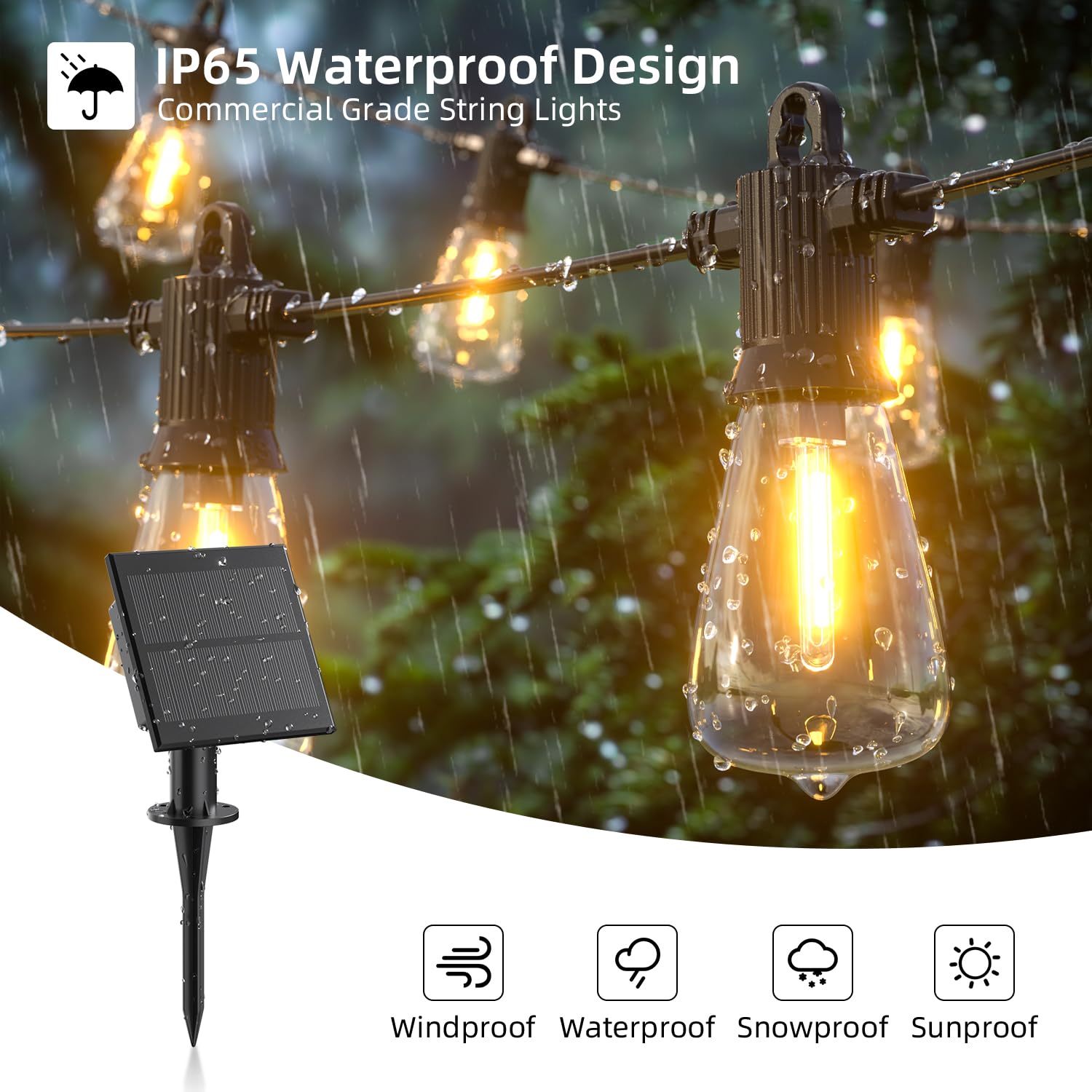 Kawaya 10M Guirnalda Luces Exterior Solar Ip65 Impermeable Luces Led Jardin Con 15+1 Bombillas Guirnaldas Luces 5 Modos de Iluminación Ajustables Guirnalda De Luces Terraza Blanco Cálido Para Balcón