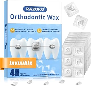 RAZOKO Orthodontic Wax for Braces Wax Dots Gentle Comfort, Clear Invisible Fit, All Day Protection 48 Individual Hygienic Packaging Dental Wax