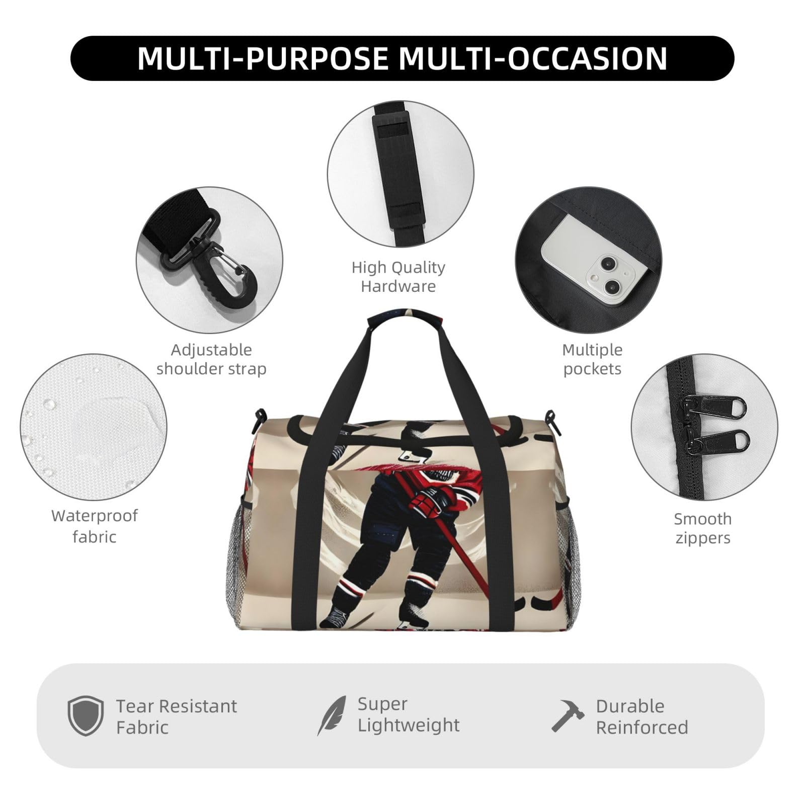 Sac de transport de nuit pour sports de hockey, pour homme et femme, parfait pour les voyageurs fréquents