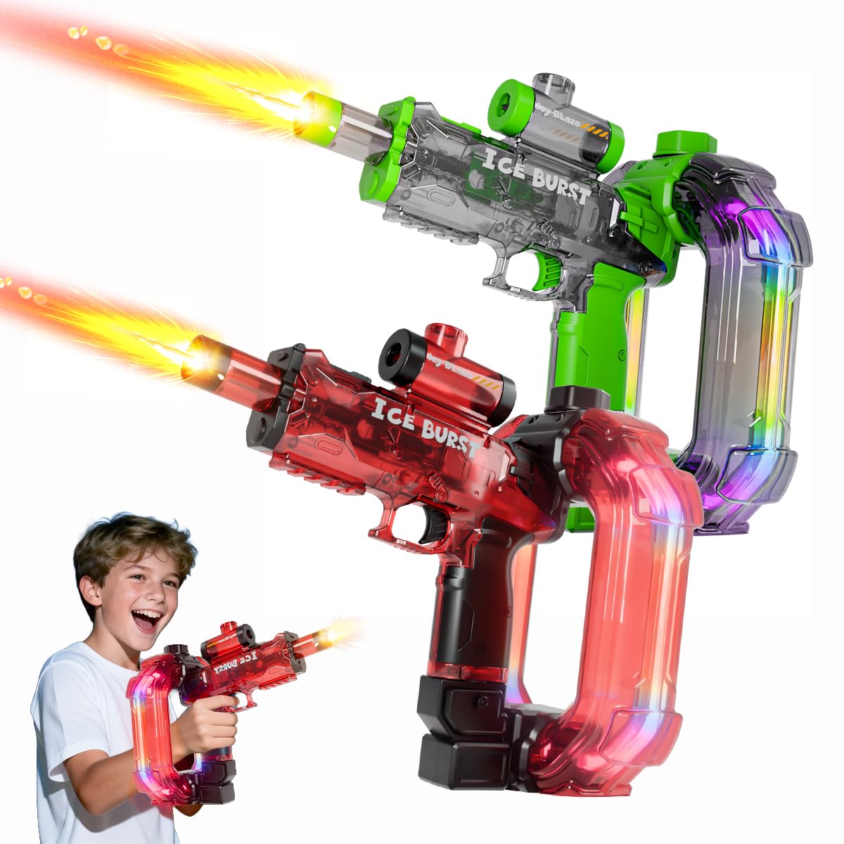 2026 Upgraded Kids Electric Water Gun with LED Lights, Automatic Water Gun 32FT Range, 900cc Powerful Water Blaster Squirt Guns for Adults Kids Summer Outdoor Pool(2PCS)