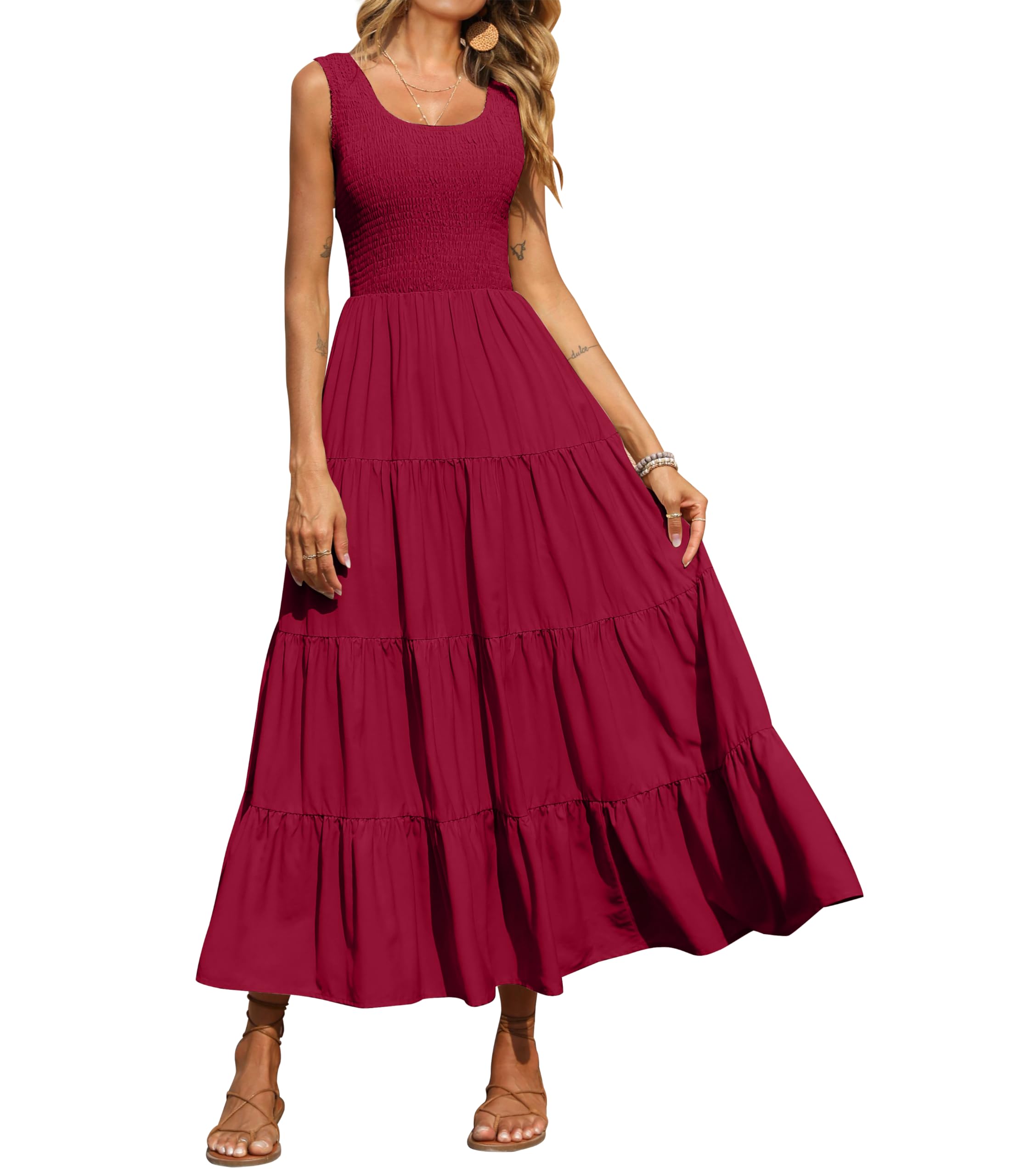 PRETTYGARDEN Smocked Tank Summer Dresses For Women 2025 Sleeveless Wedding Guest Dresses For Women Long Dress Vestido Informal Mujer