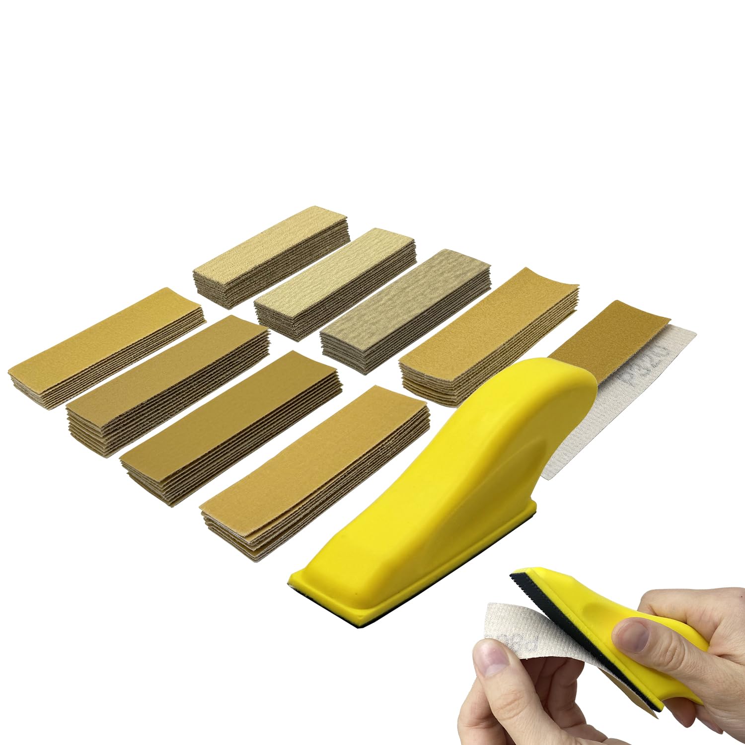 Micro Detail Sander with 80PCS Sander Strips-Grit 80 120 180 240 320 400 600 800, 3.5”x 1” Mini Sander Kit with Hook and Loop Sanding Strips for Craft, Wood and Small Space Polish Sanding Works