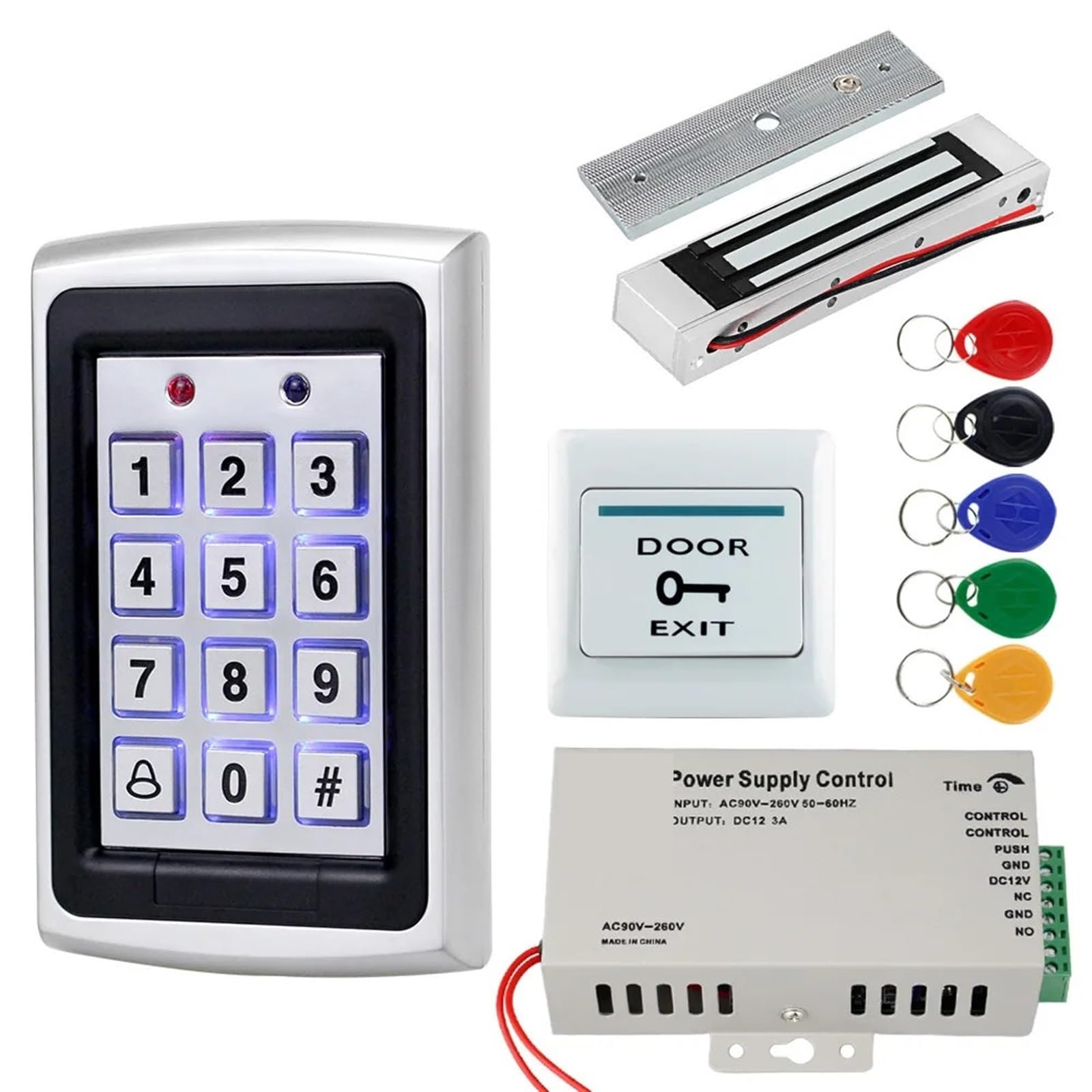 Zugangskontrollsystem-Kit, 125 kHz, RFID-Tastatur, Regenschutz, mit elektrischen Türschlössern, 180 kg magnetisches Türöffnerschloss, DC12 V(Gris)