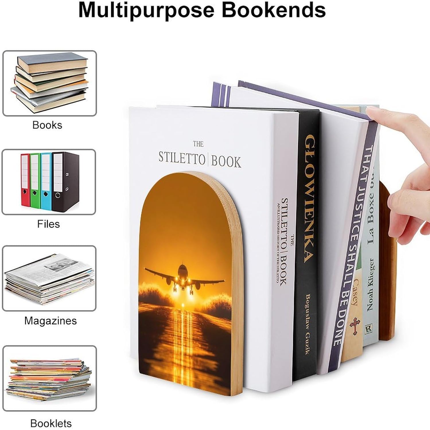 Airport Runway Night Decorative Bookends for Shelves Wood 1 Pair Book Stands for Desk Home Office