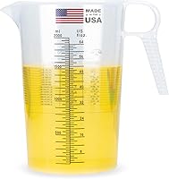 Turnah 64oz Half Gallon Measuring Pitcher - Made in USA, Food Grade PP, Chemical Resistant, Conversion Chart for Pool, Kitchen, Auto, Lye