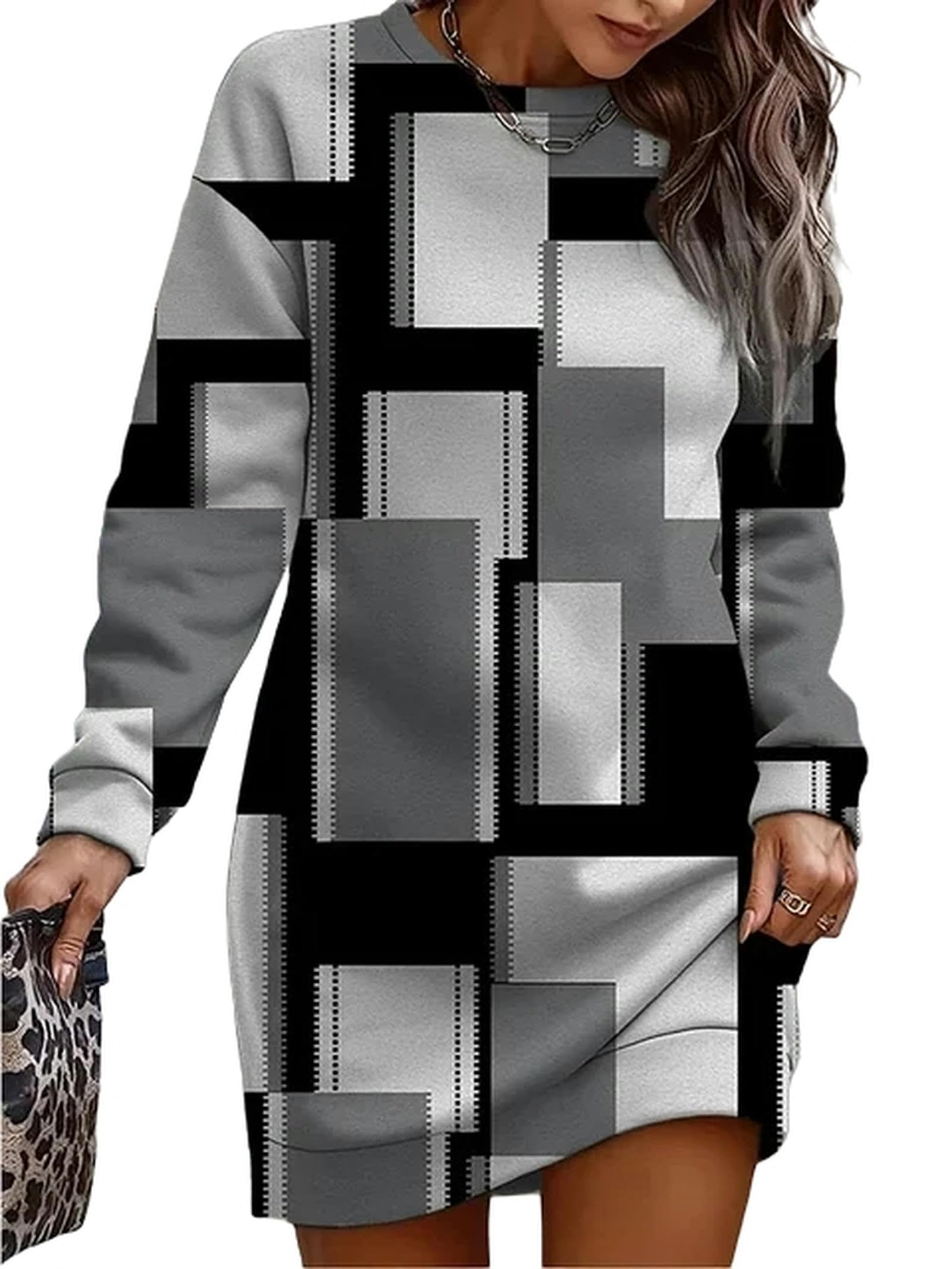 Bluza z kapturem damska swobodna prosta bluza z nadrukiem bez kaptura, okrągły dekolt, biuro Lady Top uncja-XL, uncji, XL