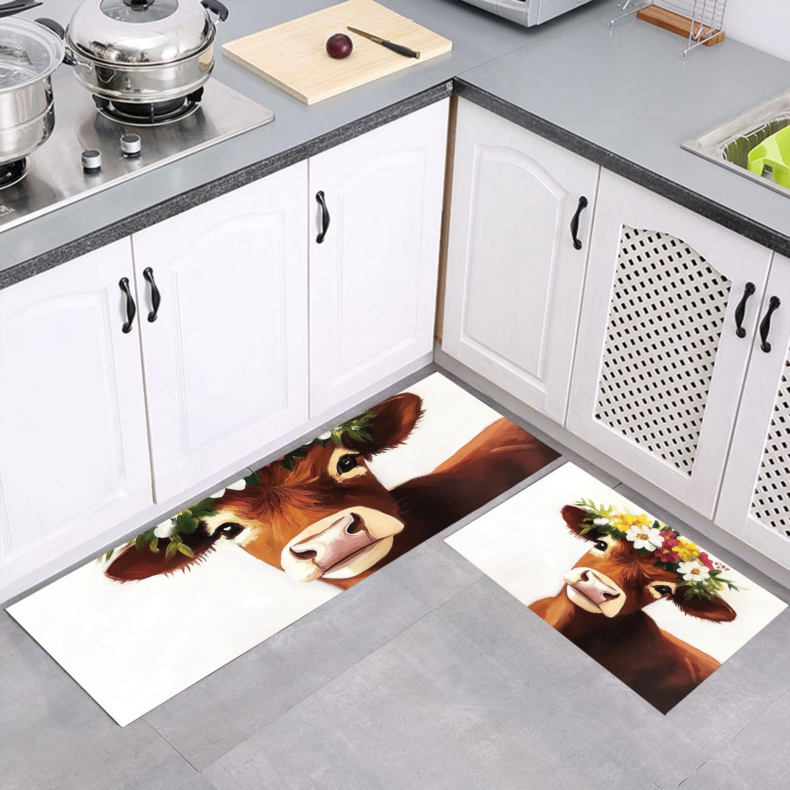 Evita resbalones con la alfombra de cocina antideslizante marrón, juego de 2 piezas lavables