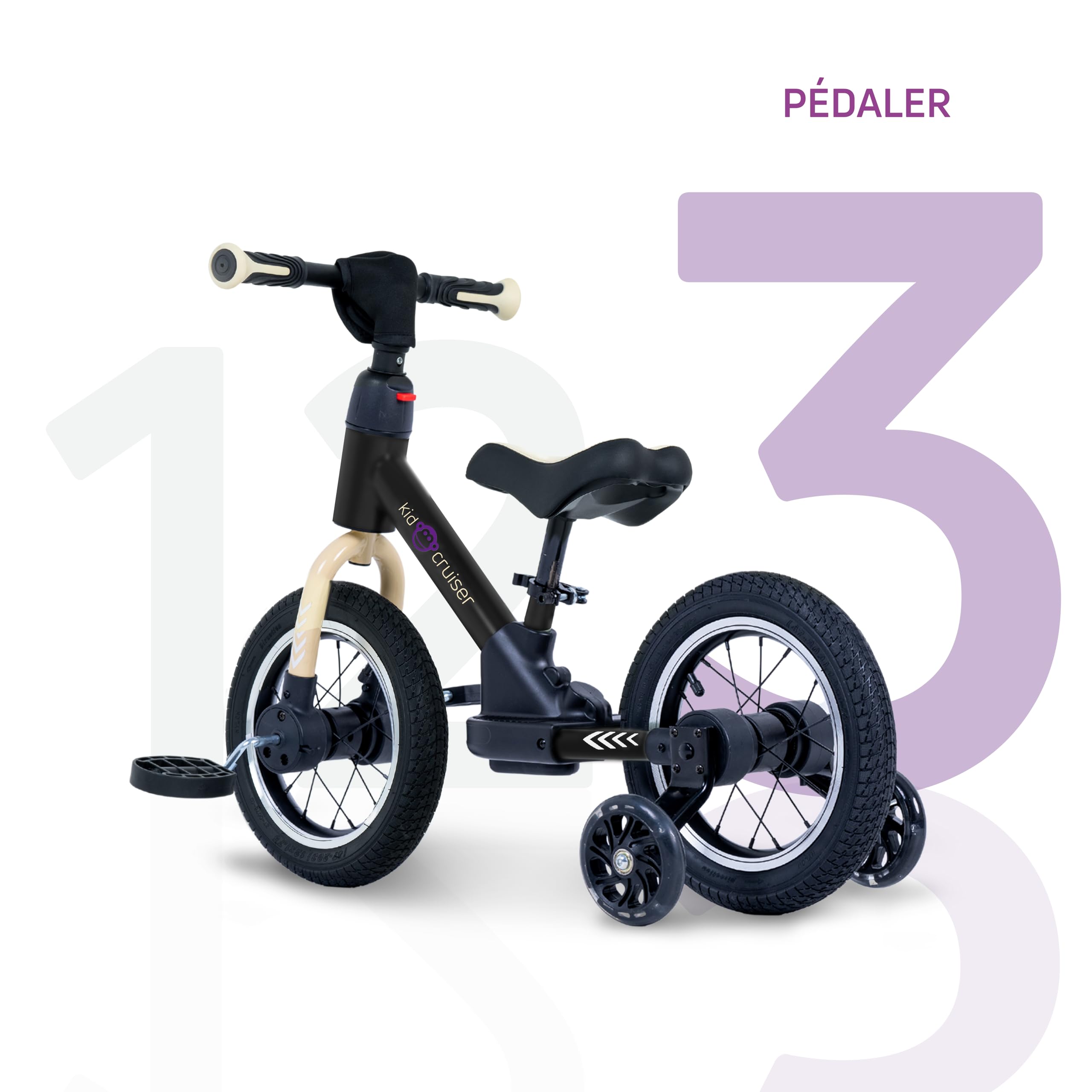 Kidcruiser Pedalplay Draisienne evolutive, Velo Enfants 2 Ans, Design 3 en 1, Javec des roulettes latérales et des pédales à LED, Cadre Robuste