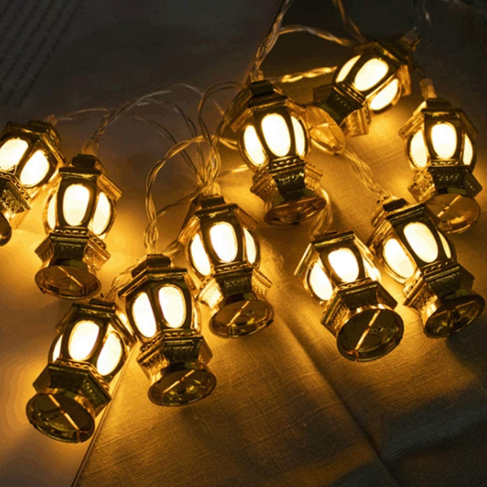 TAPIT20 LED Ramadan Eid String Lights Battery Operated Moon Star Lights with 2 Flash Modes Golden Palace Lights Eid Decorations for Home Indoor Outdoor Patio Garden Wedding Party (Warm light)