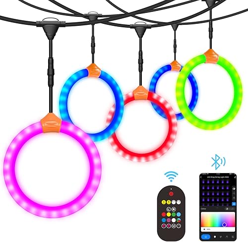 Guirnalda de luces inteligentes para exteriores con 10 bombillas LED RGBIC regulables luces de patio inastillables de 335 pies luces de patio