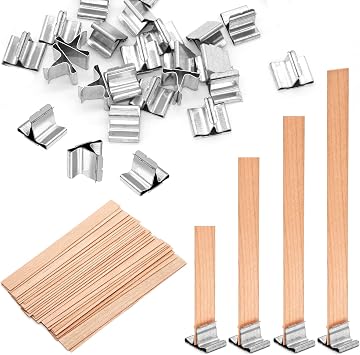 Jiozermi 100 Pcs Wooden Candle Wicks, 15mm x 150mm Smokeless Wood Wicks Crackling Wood Wicks Wooden Core Wax Wicks Candle Making Wicks with Metal Base for DIY Candle Making