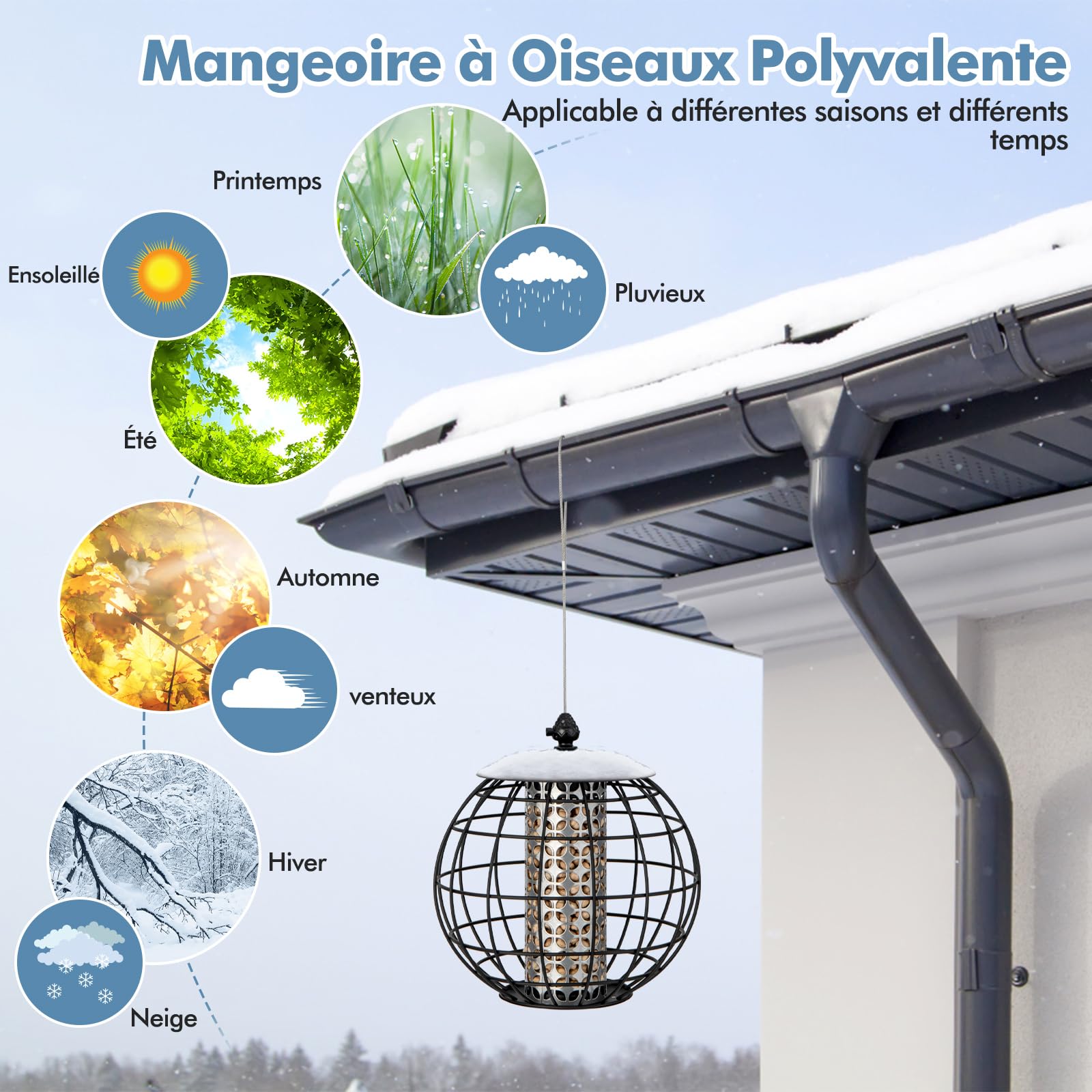 GYMAX Mangeoire Oiseaux Exterieur Suspendue, Mangeoire Oiseaux Sauvages, Design Anti-écureuil, Distributeur Oiseaux Extérieur en Métal, Résistante aux Intempéries, Charge 3 kg, pour Jardin/Cour