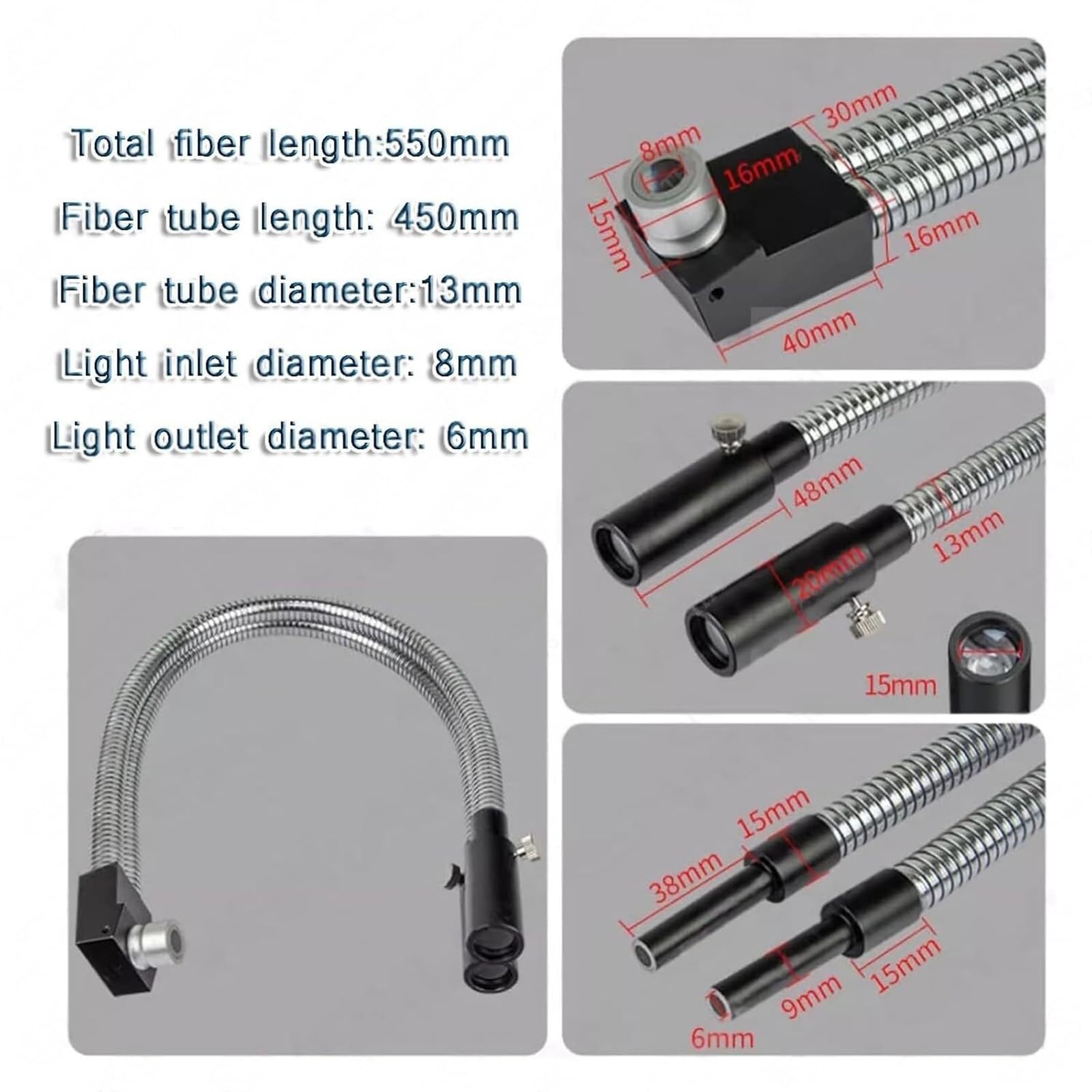 Fuente de luz LED fría de cuello de cisne doble, iluminador de microscopio de fibra óptica, brillo ajustable, 570-900 nm, para experimentos científicos y trabajos de laboratorio