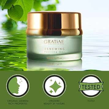 Gratiae organic renewing Peeling gel face mask, mild face cleanser with witch hazel, Deep cleans, removes dead skin cells and blackheads, anti-aging skin care, 1.7 Fl oz