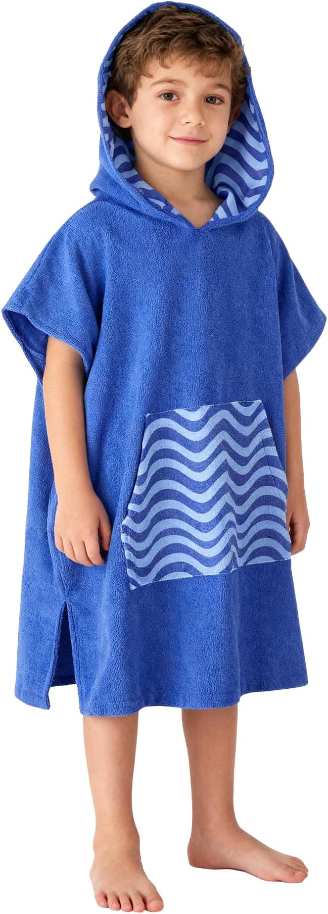 MissShorthair Towel Poncho for Kids, Hooded Beach Towel for Girl&Boy, Surf Poncho Swim Changing Robe Microfiber Bath Towel 11-14 Years Blue Stripes