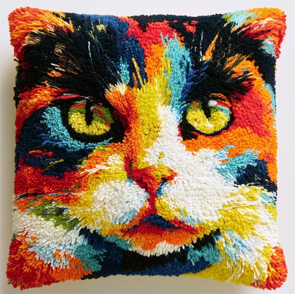 kitphoenix Latch Hook Kits Make Your Own Cushion,Abstract Cat