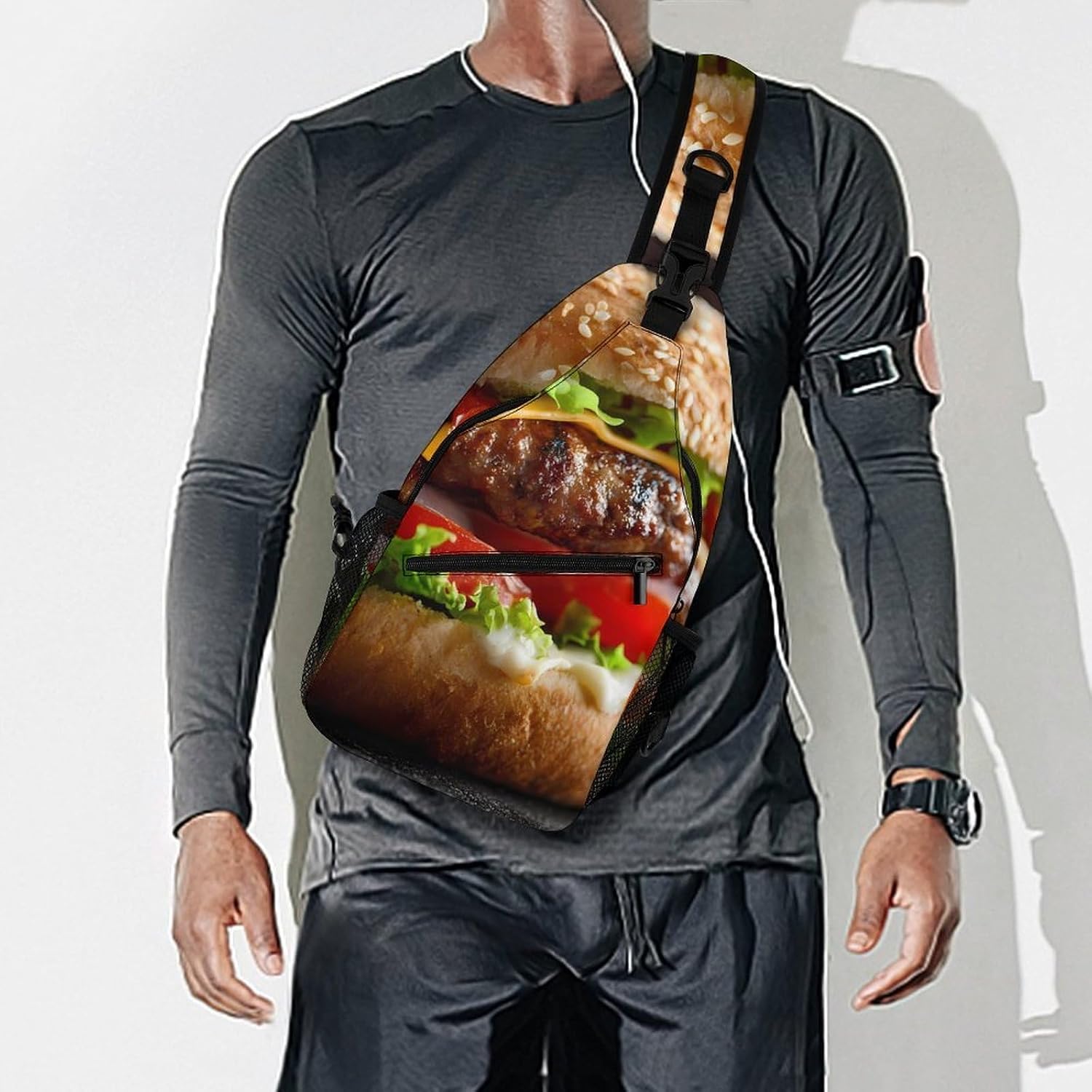 Cheeseburger Fast Food Pattern Men Crossbody Sling Backpack Chest Bag | Travel Fanny Pack,Hiking Daypack,Print Shoulder Bags