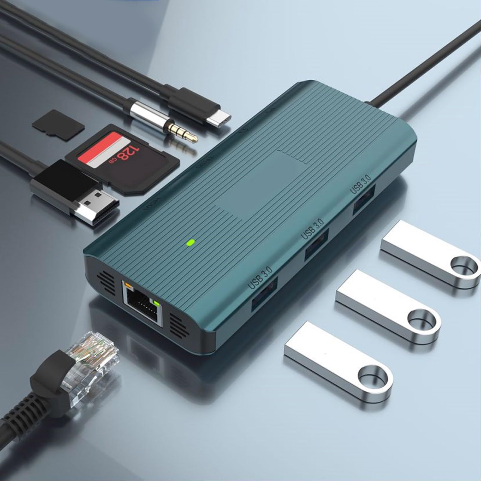 UC961 koncentrator USB C ze stopu aluminium 9 w 1 stacja dokująca z 1000 M Ethernet, 3USB 4K30Hz czytnik kart HDTV 100 W ładowanie PD Hub USB C z wyświetlaczem