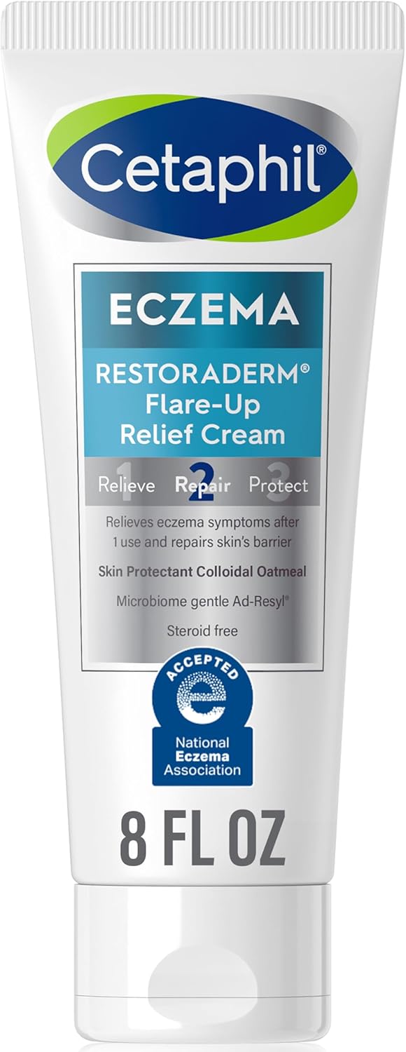 Cetaphil ECZEMA RESTORADERM FLARE-UP RELIEF CREAM, For Eczema Prone Skin, 8 oz, Barrier Repair, 48 Hour Hydration, 2% Skin Protectant Colloidal Oatmeal, Steroid Free Cetaphil ECZEMA RESTORADERM FLARE-UP RELIEF CREAM, For Eczema Prone Skin, 8 oz, Barrier Repair, 48 Hour Hydration, 2% Skin Protectant Colloidal Oatmeal, Steroid Free