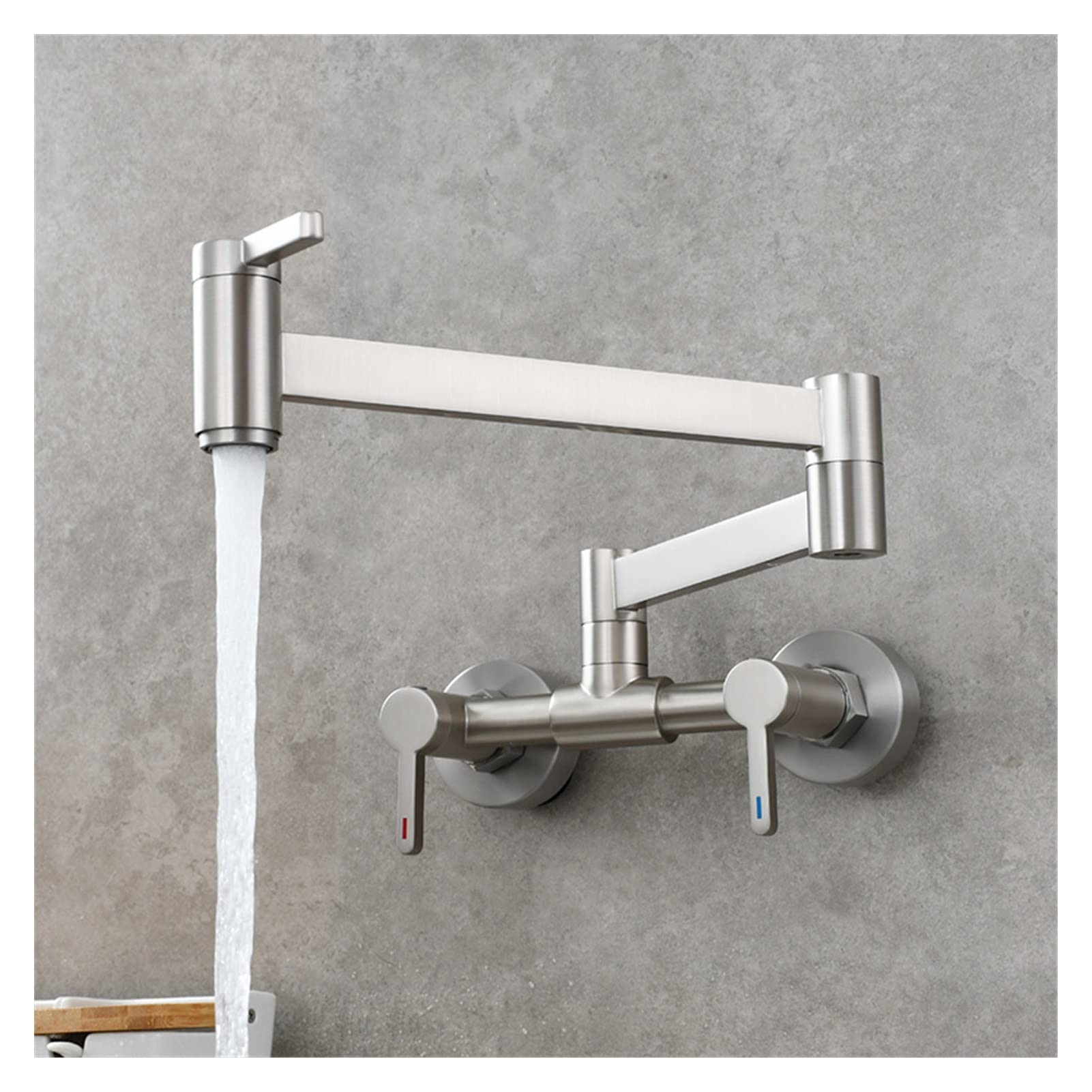 ZQFHSX Pot Filler Tap Kitchen Faucet - Hot and Cold Single Hole Sink with Rotating Folding Spout, Brushed Brass