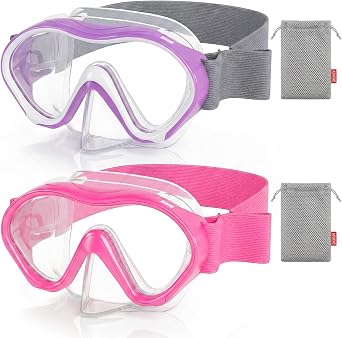 Aegend 2 Pack Kids Swim Goggles with Nose Cover for Kids 3-15, Knitted Fabric Strap, Anti-Fog 180 Clear View No Leak
