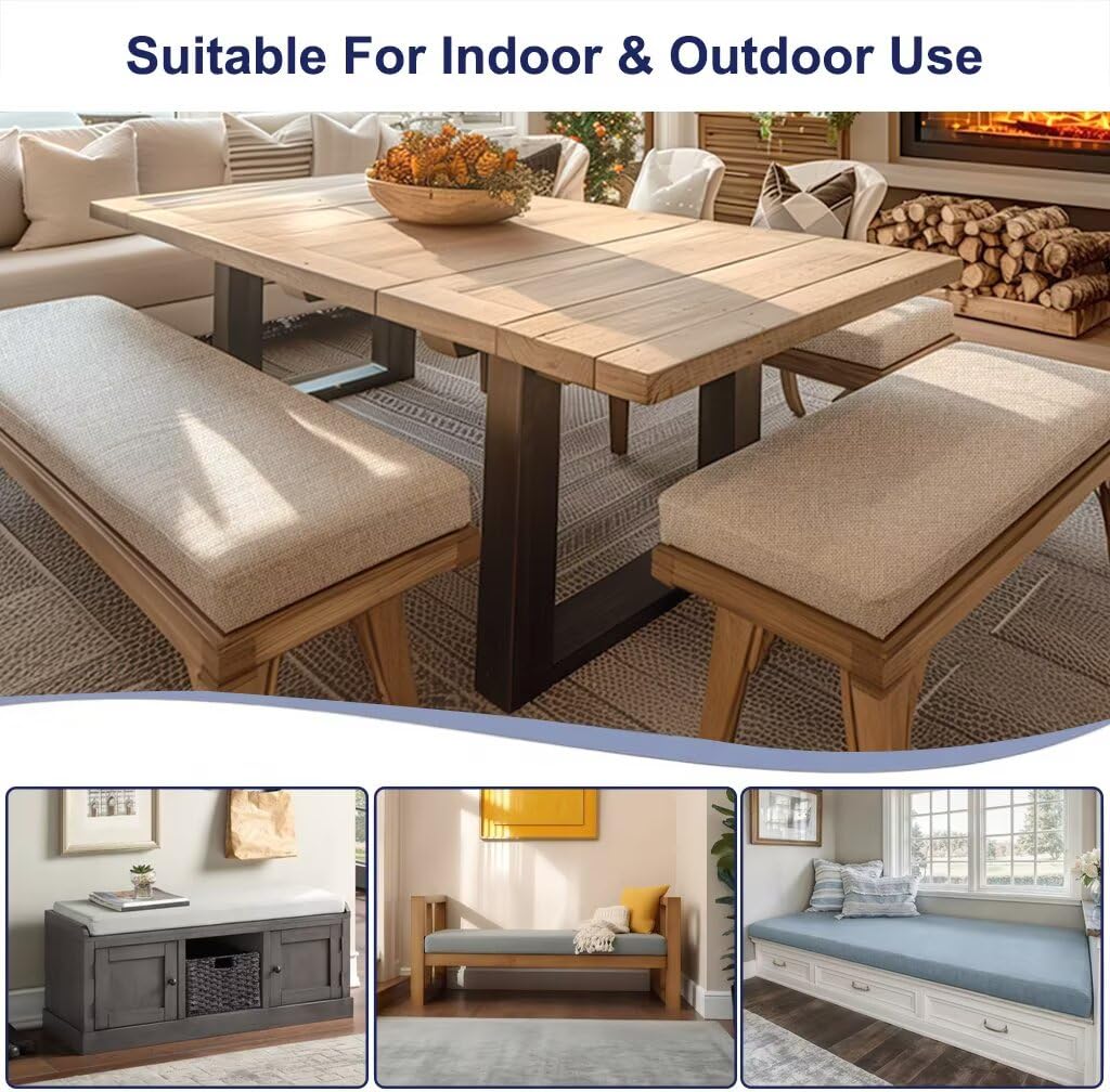 Leinen-Sitzkissen für Outdoor Indoor Fensterbankkissen mit Bändern rutschfest rechteckiges Sitzkissen mit abnehmbarem Bezug und Reißverschluss für Essbank Schuhbank Terrasse Gartenschaukel