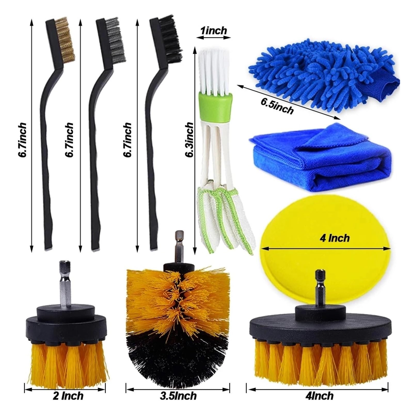 Autoreinigungs-Detailing-Bohrmaschinen-Schrubber-Bürsten-Set in Mehreren Größen for die Reinigung von Autoleder, Lüftungsschlitzen und Felgen, Schmutz, Staub und Reinigungswerkzeug(Suit 1)