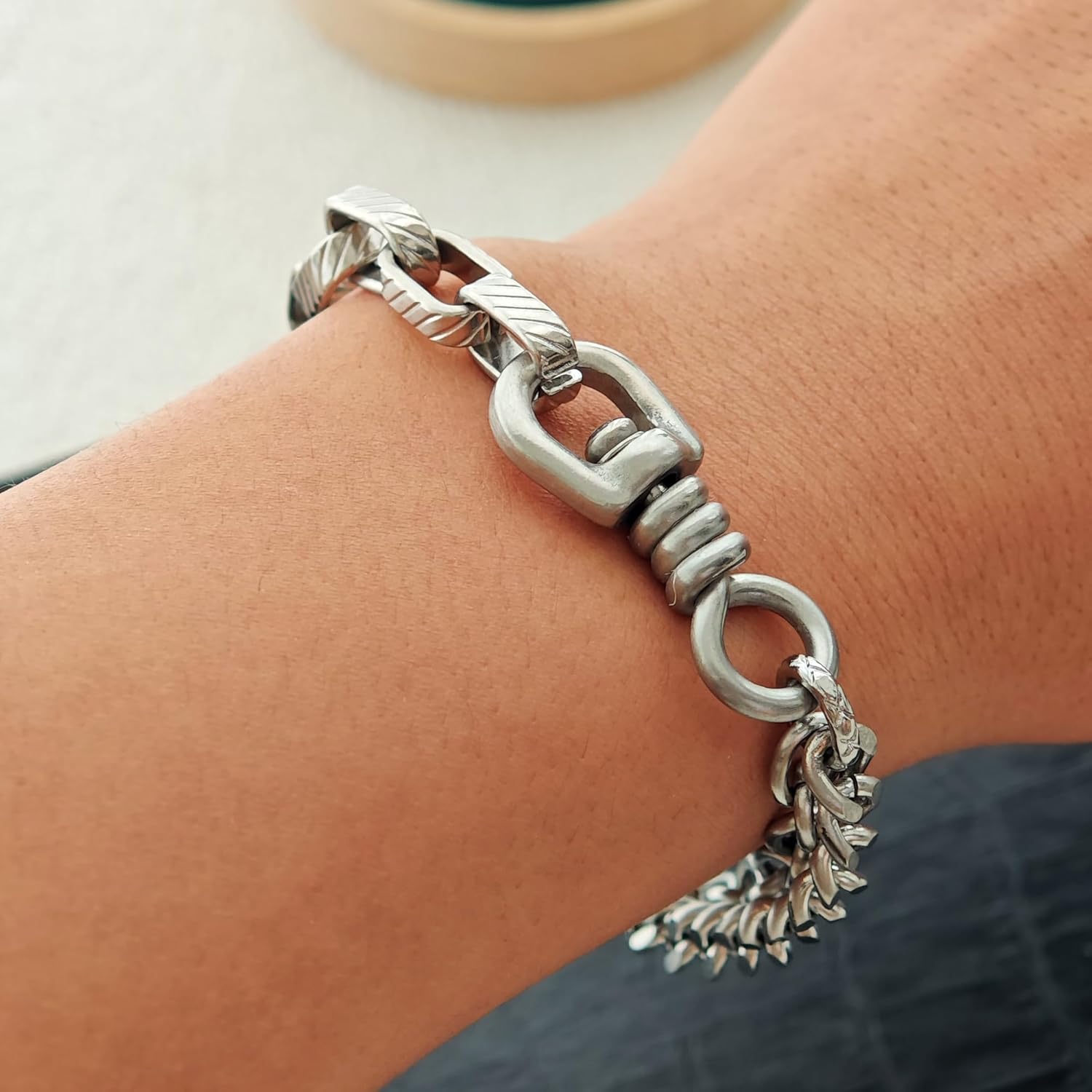 Creative Vintage Titanium Cuban Chain Bracelet for Men - Stainless Steel Curb Link Bracelet for Punk Rock Hip Hop - 22cm (8.66in) - Image 6