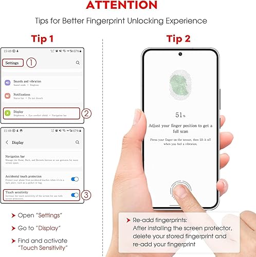 Miniatura 2 de WRJ Paquete de 3 protectores de pantalla para Samsung Galaxy S23 FE + 2 protectores de lente de cámara, HD antiarañazos, antihuellas, sin burbujas,