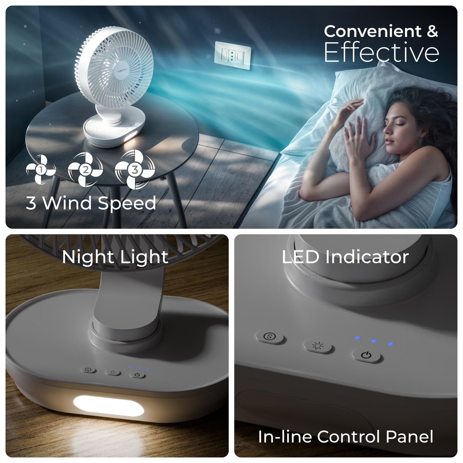 Fan control panel with night light and LED indicators