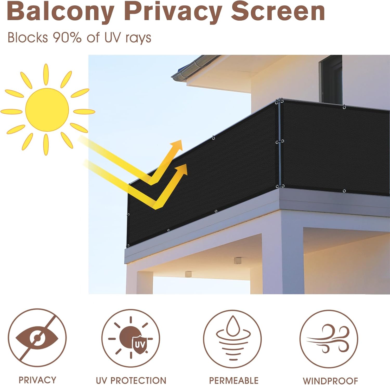 SUNNY GUARD 3.3'x19.7' Black Balcony Privacy Screen Fence, Apartments Railing Screen, Heavy Duty Wind Screen for Outdoor,Backyard,Patio,Deck Privacy
