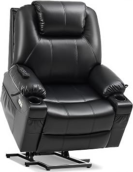 Tami Tami Dual Motor Power Lift Recliner Chair for Elderly with Massage and Heat, Electric Lift Chair for Big and Tall Adults, USB A&C, 2 Cup Holders T6013 - Faux Leather, Black, Oversized