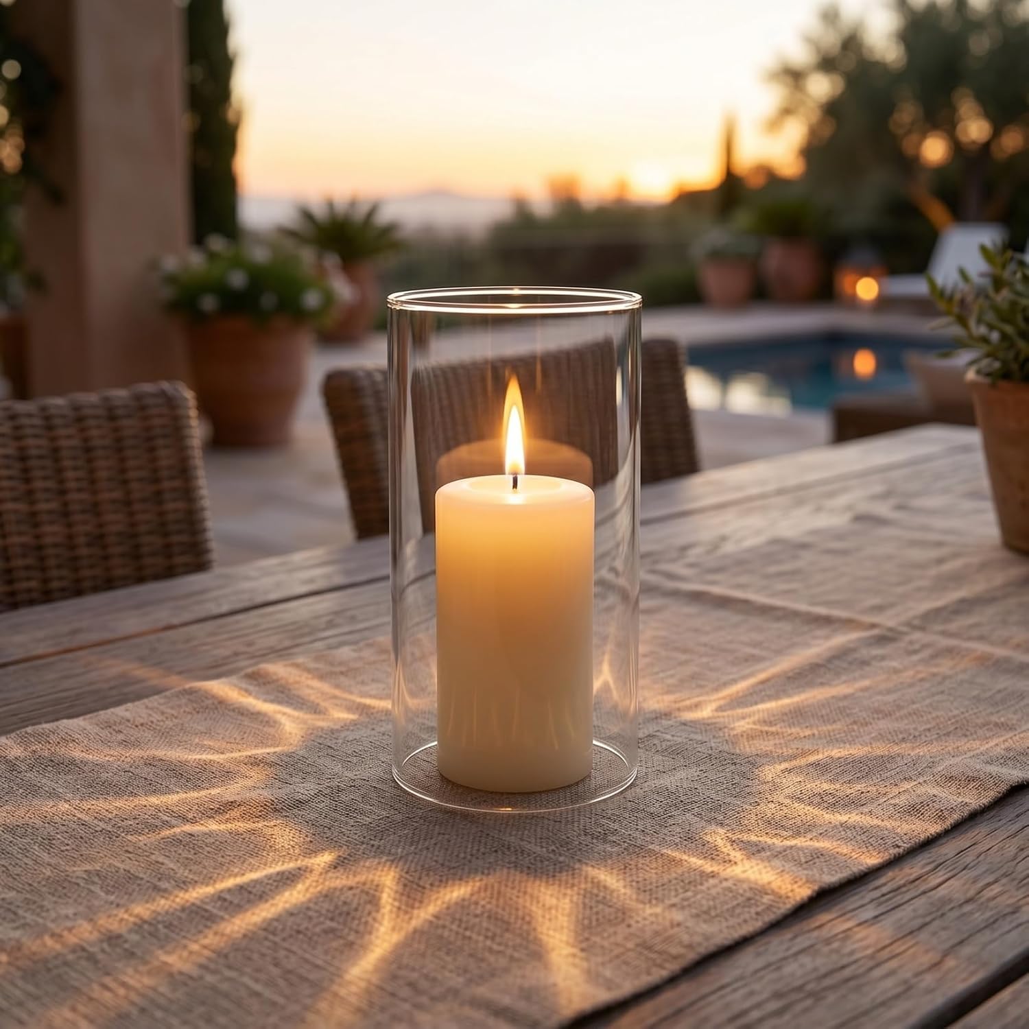 Baluue Glass Hurricane Candle Holder, Open Ended Cylinder Shade