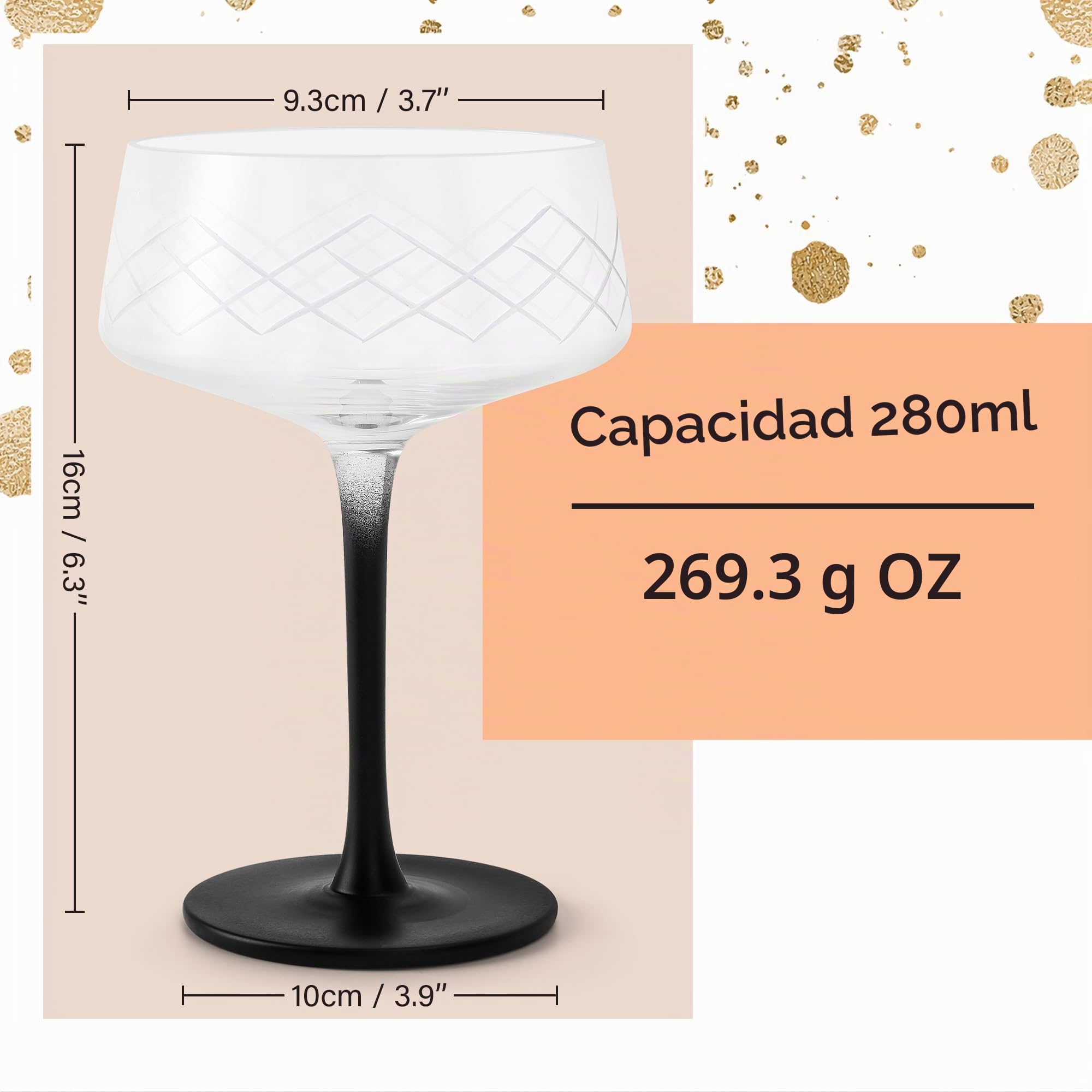 MIAMIO - copas de cóctel 280 ml Crystaluna para cocina | Copas de cóctel de cristal, 280 ml, Crystaluna. Diseño moderno y práctico para la cocina y el día a día.