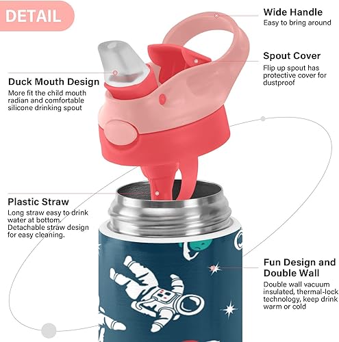 Miniatura 4 de Cartoon Astronaut Space Planets Blue Kids Water Bottle with Silicone Straw for Girls Boys Cute Toddlers Insulated Stainless Steel with Straw Lid
