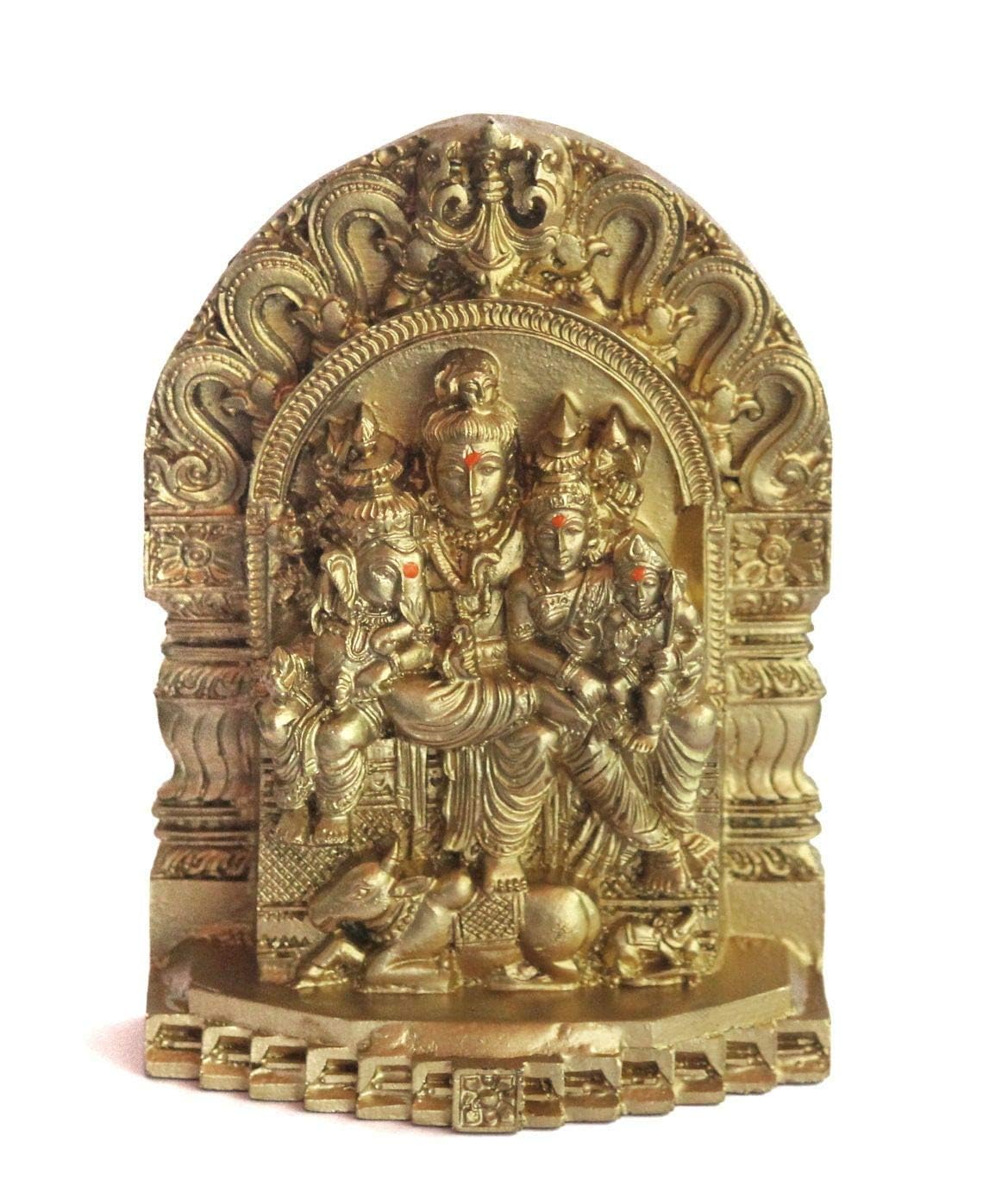 Shiv Parivar Shiva Parvati Ganesha Family Murti Idol Statue Shiva Family Golden Color in polymarble-14x10cm