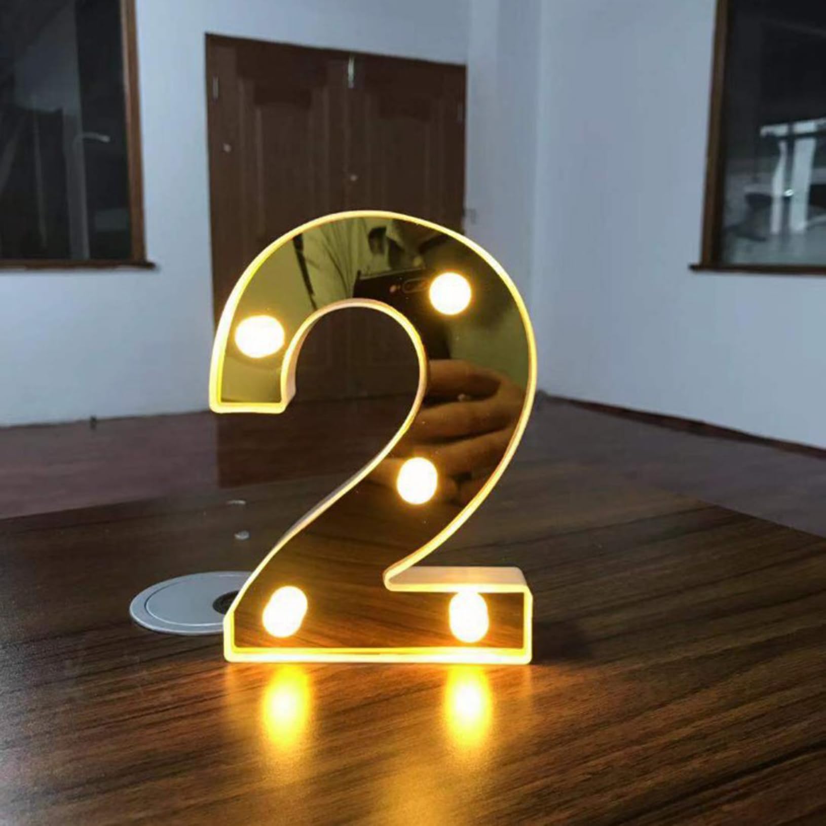 LED Number 2 Lights 16cm Marquee Decoration Light Up 0-9 Numbers Night Light Letters Lights Sign for Party Wedding Anniversary Decor Battery Operated — image 1