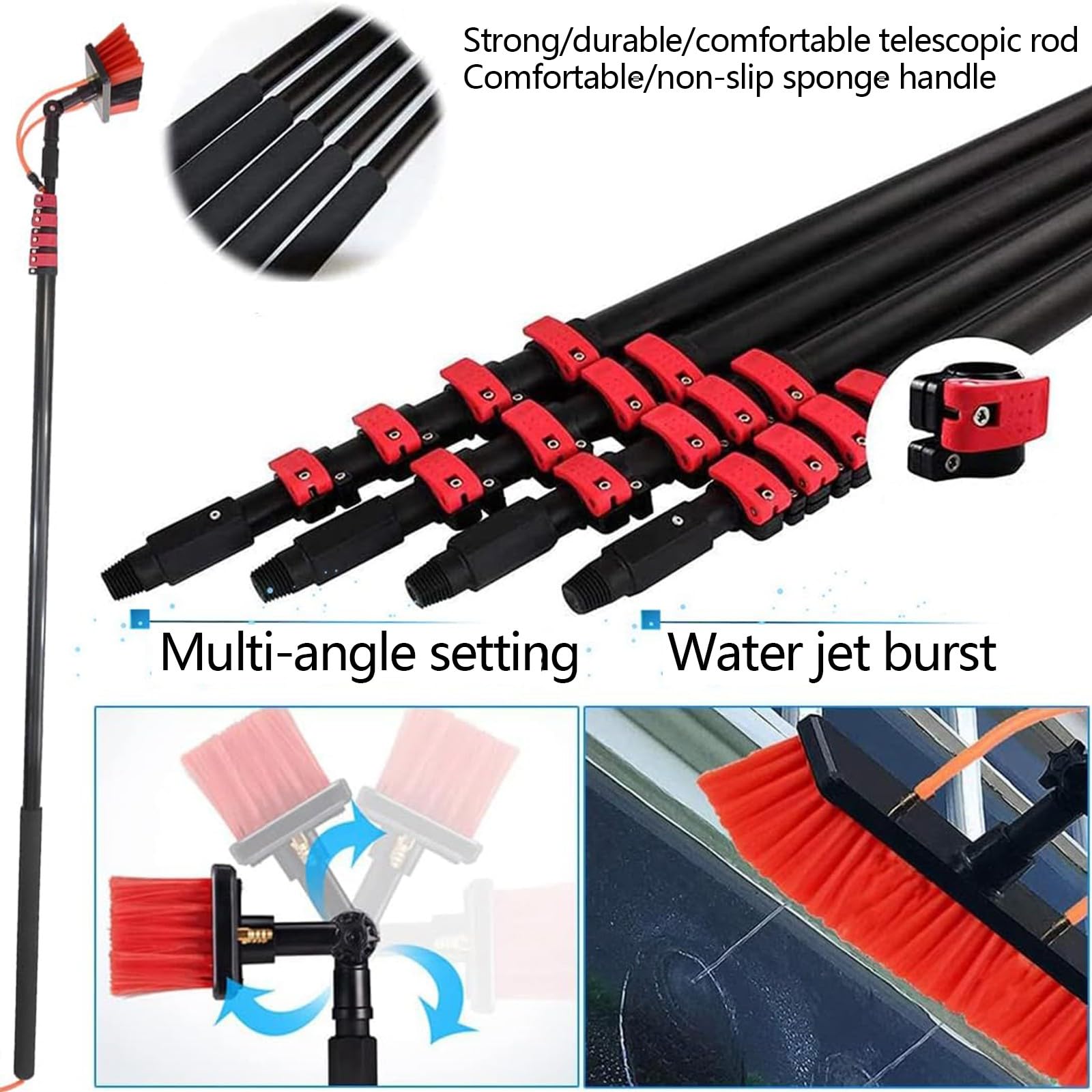 Limpiacristales de 3,6 a 10,8 m - Cepillo de Lavado Universal para Paneles solares y Coches - Herramienta de Limpieza de 35 cm con Mango Extensible - Eficiente y versátil