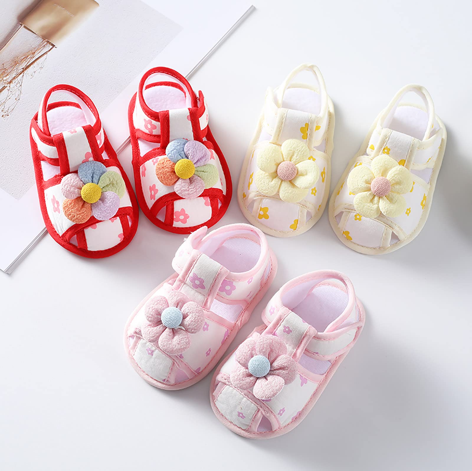 Infant Toddler Baby Girls Boys Shoes Flower Sandals First Walkers Prewalkers Anti-Slip Sole Flat Shoes (Red, 12 Infant)