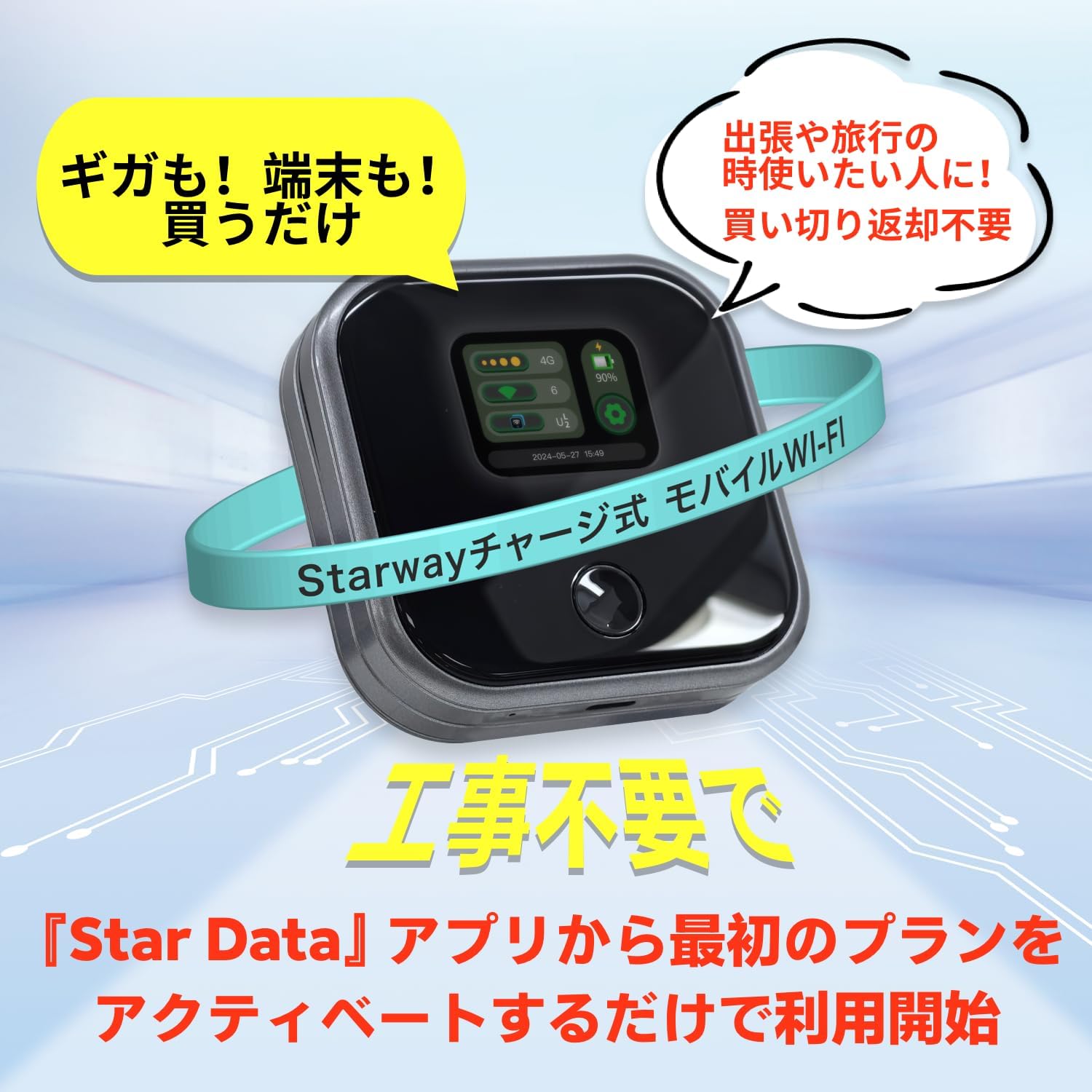 Starway モバイルルーター SIMフリー 国内100GB付き 365日間