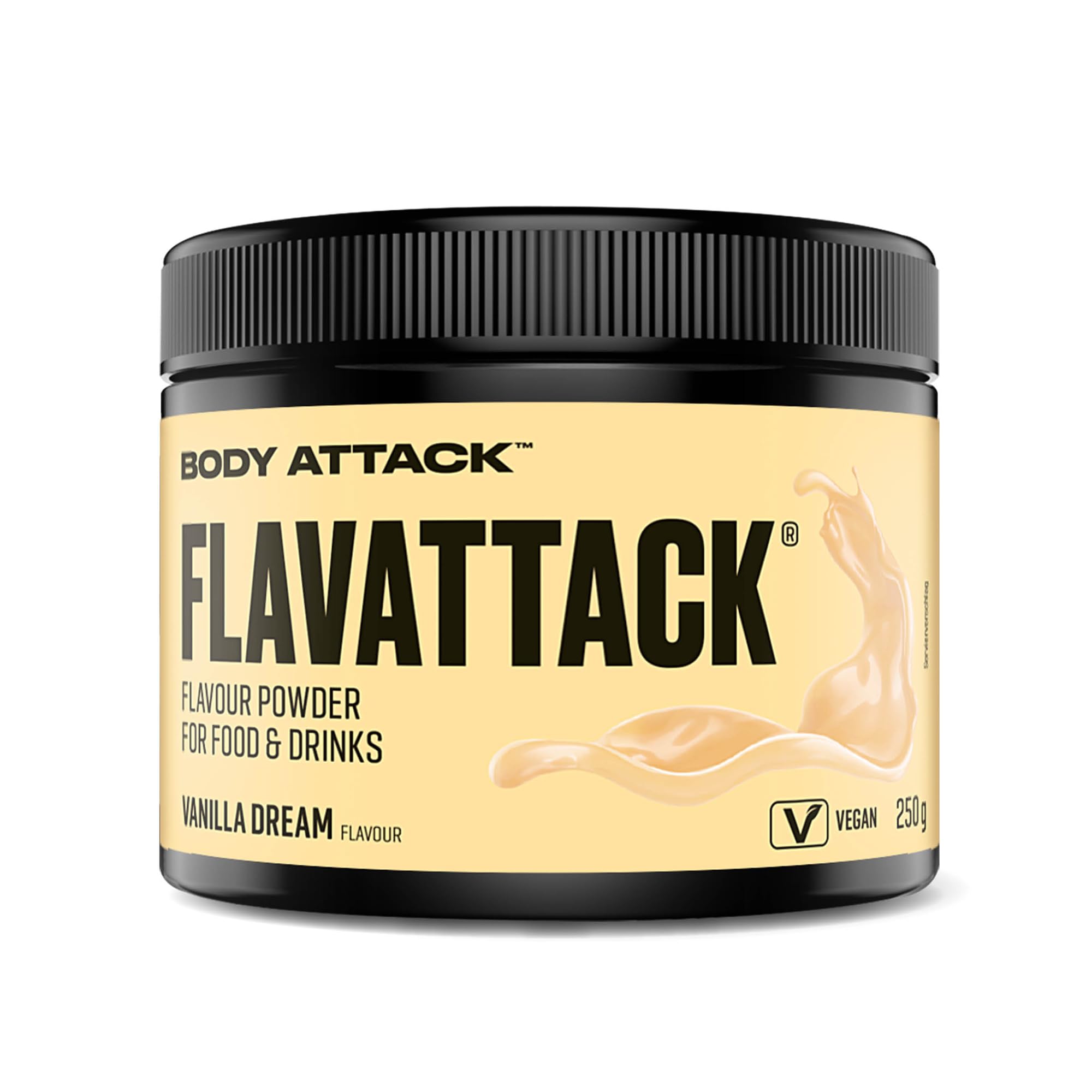 Body Attack FlavTASTIC® Vanilla Dream 250g / 83 raciones - sabor intensivo en polvo para caliente y frío y para hornear, vegano, sin aceite de palma ni aspartamo, Made in Germany