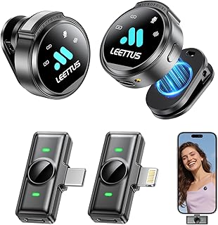 Mini Microphone for iPhone 17/16/15-7/Android/Tablet,Lavalier Wireless Microphones with Dual Receivers, DSP Noise Cancellation,Magnetic Clip,18H, Ideal for Video Recording,Podcast,Interviews, Gifts