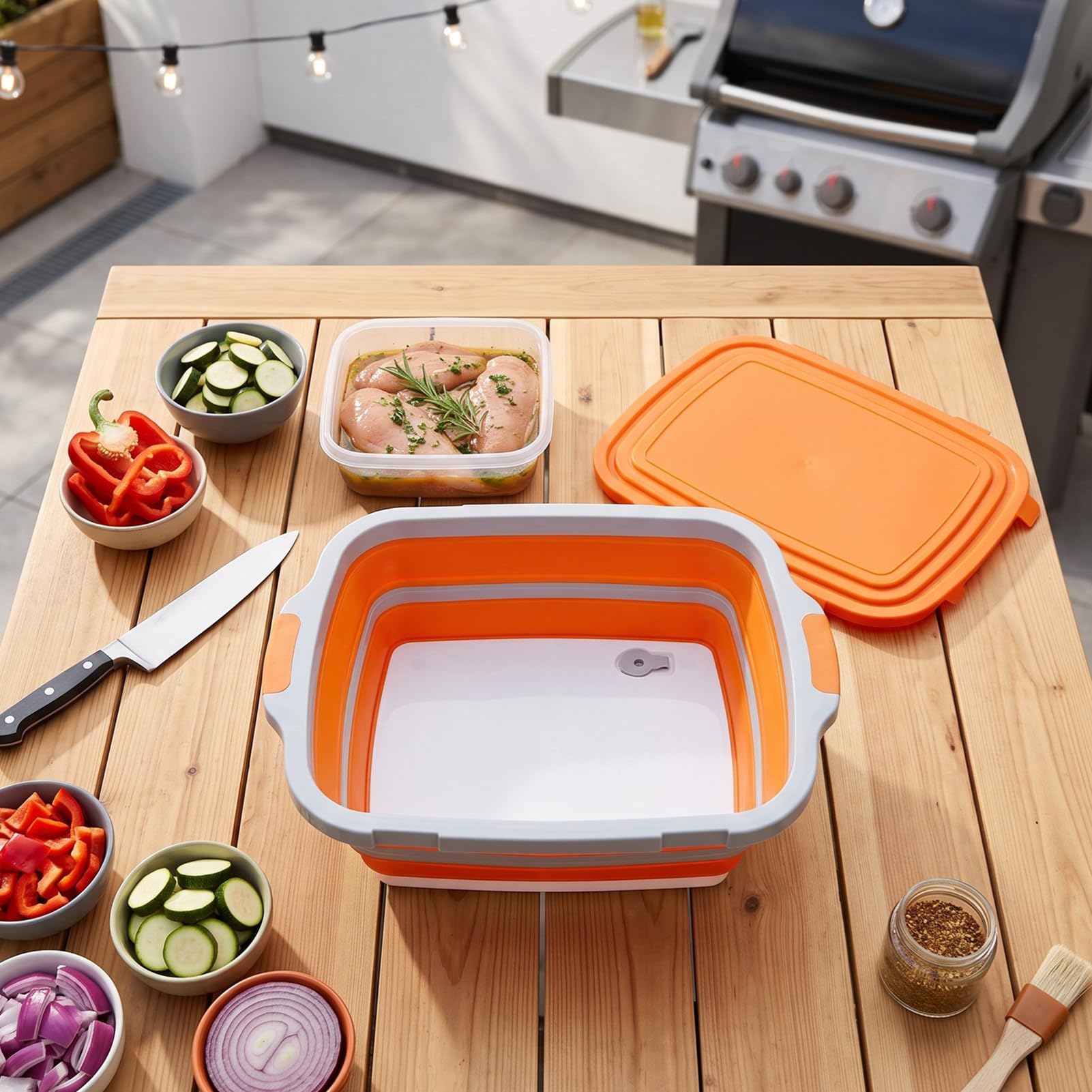 Bañera Plegable para Preparación de Barbacoa, 3 en 1