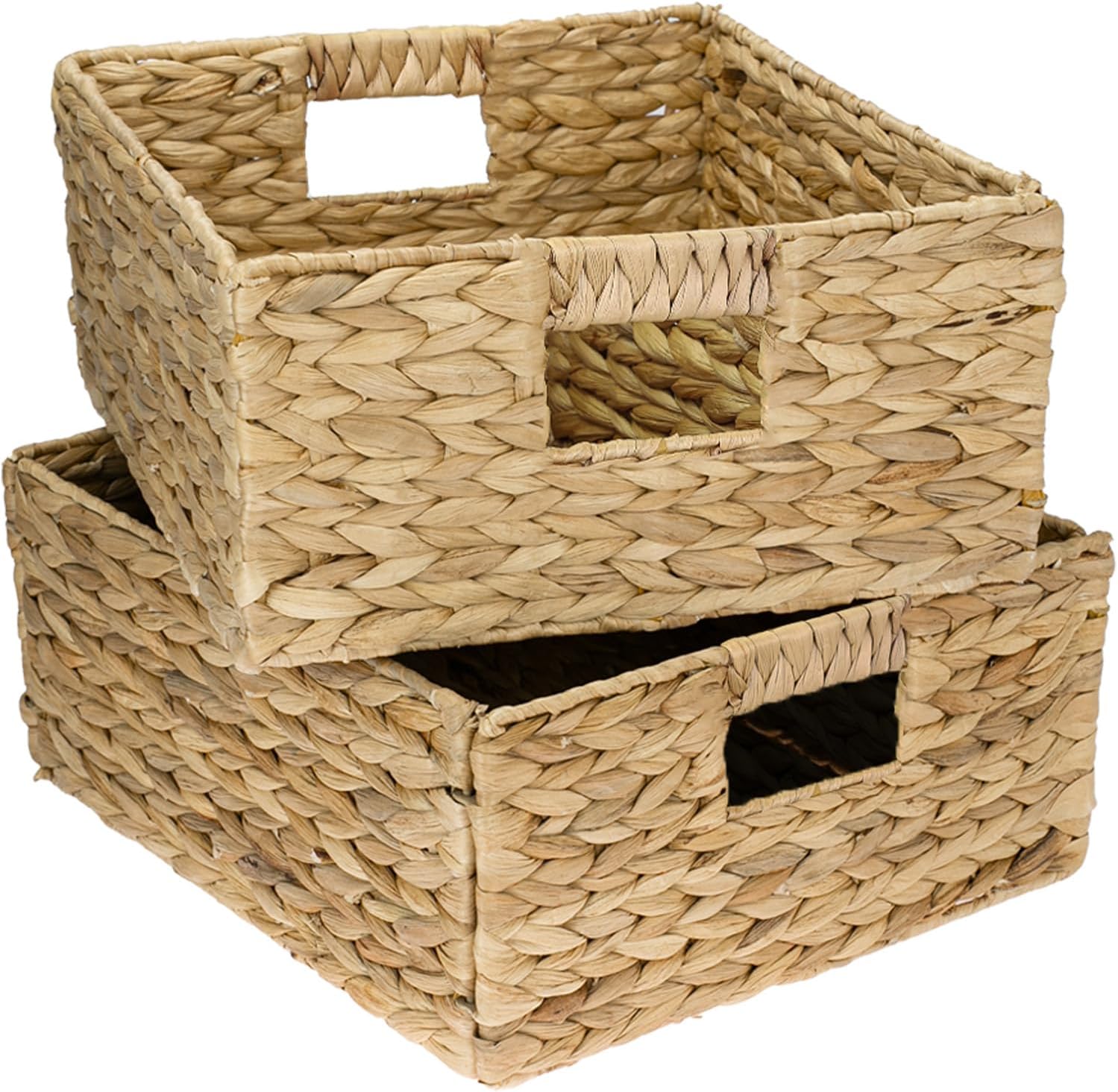 HMF Kosz do przechowywania pleciony wiklinowy naturalny hiacynt wodny solidne pudełko dekoracyjne prostokątny kosz wiklinowy kompatybilny z półką Kallax zestaw 2 szt. 30 x 34 x 15 cm