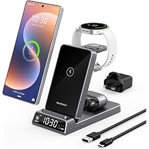 Wireless Charger for Samsung, 3 in 1 Charging Station with Clock