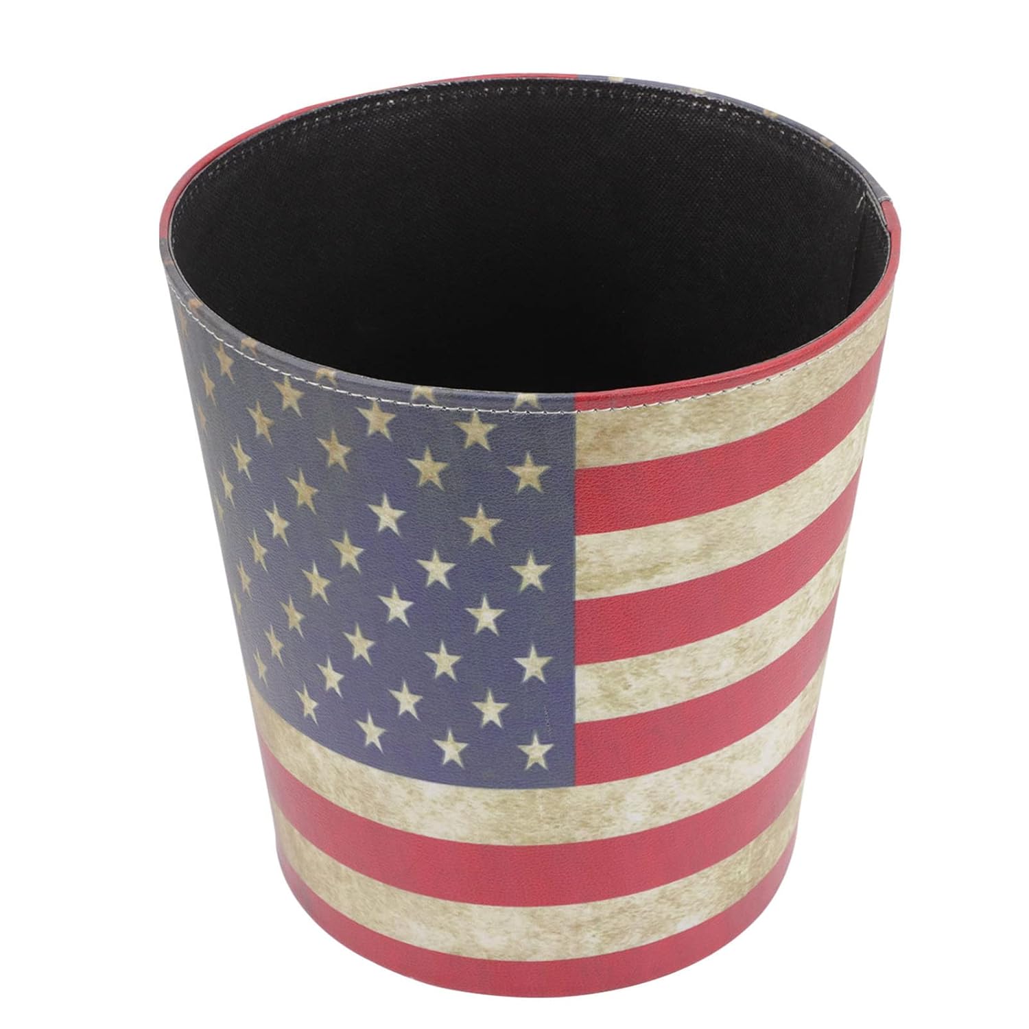 Cabilock US American Flag Trash Can Vintage Wastebasket PU Leather Waste Paper Bin Decorative Garbage Can Waste Bucket for Home Office USA Flag Pattern