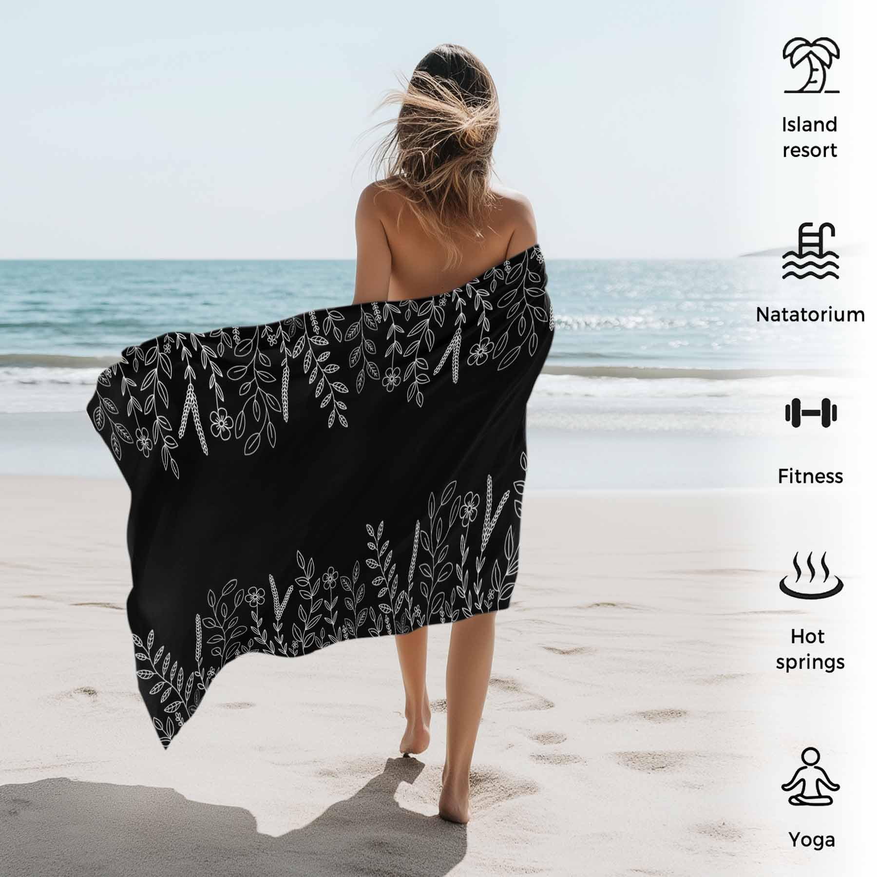 Amazon.com: UCOTOO Beach Towel Black Floral Bath Pool Towels