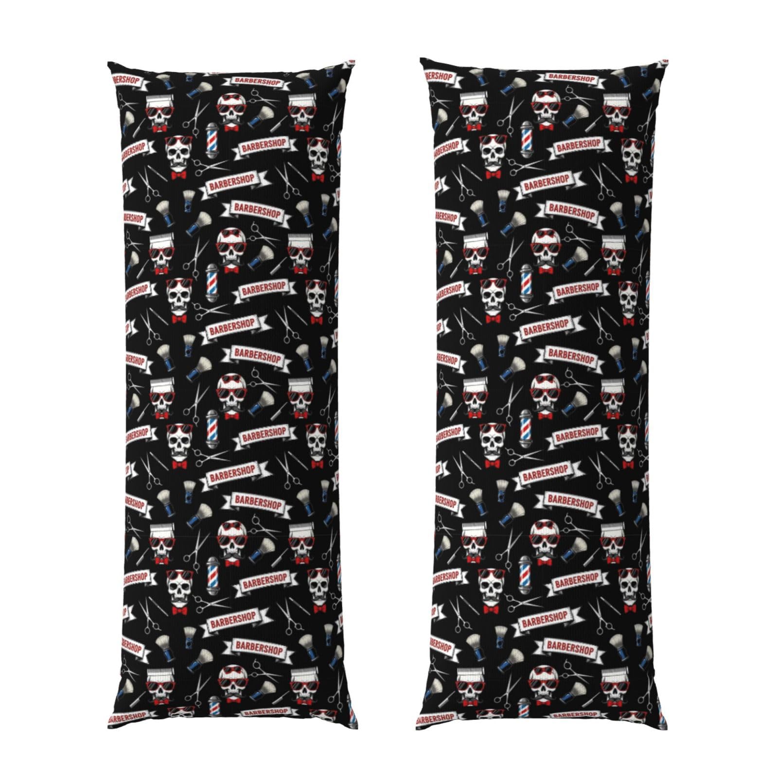 Long Body Pillow Cover 20x54, Cool Funny Skull Tools Vintage Barber Shop, Plush Velvet Pillowcase with Zipper, Cozyffy Rectangular Case for Bedroom Couch Sofa Sleeping