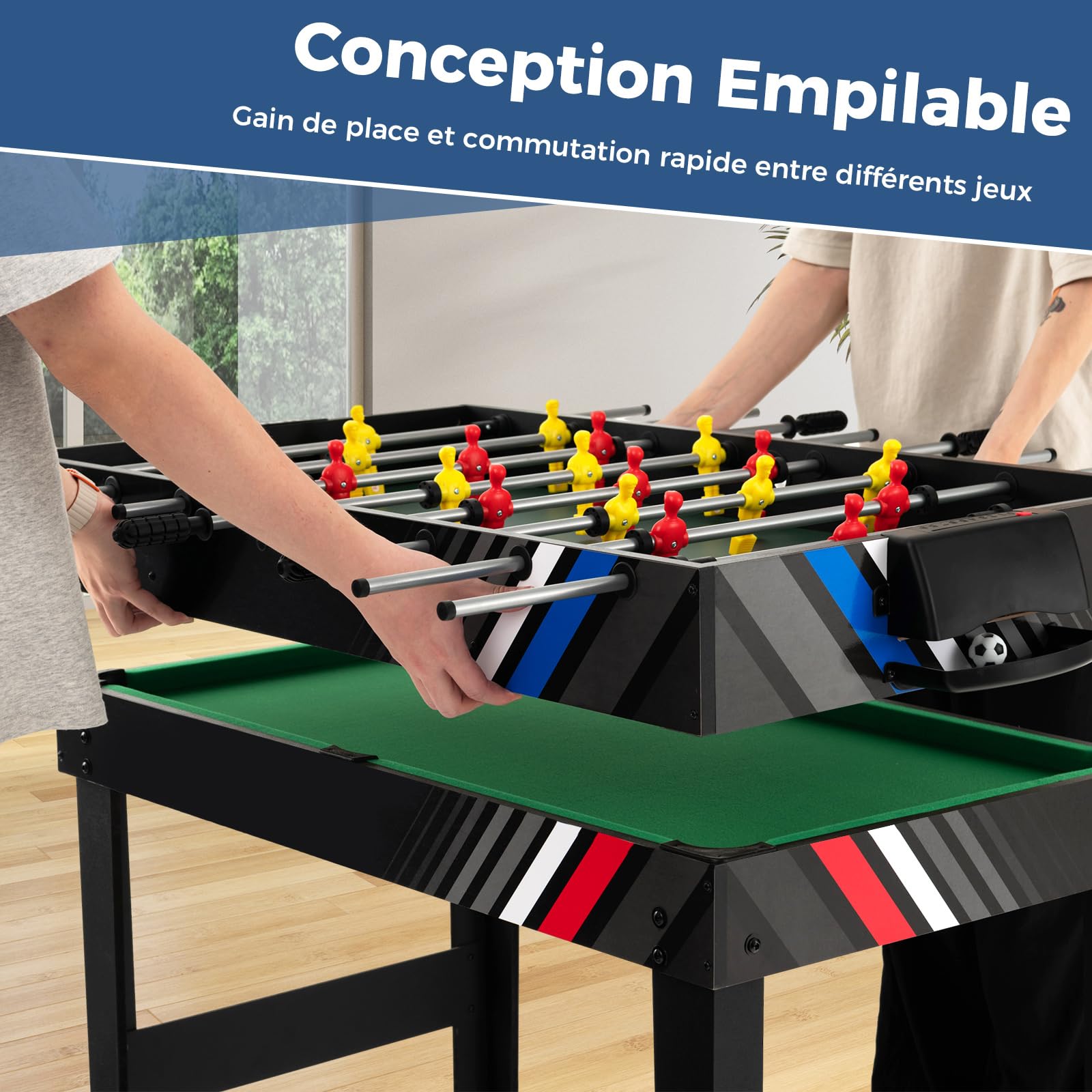 COSTWAY 4 en 1 Table de Baby-Foot avec Billard & Hockey & Tennis, Table Multijeux Empilable avec Marqueur Manuel, Jouet d'arcade pour Fête Bar Salle de Jeux, Accessoires Inclus, 125x97x83cm